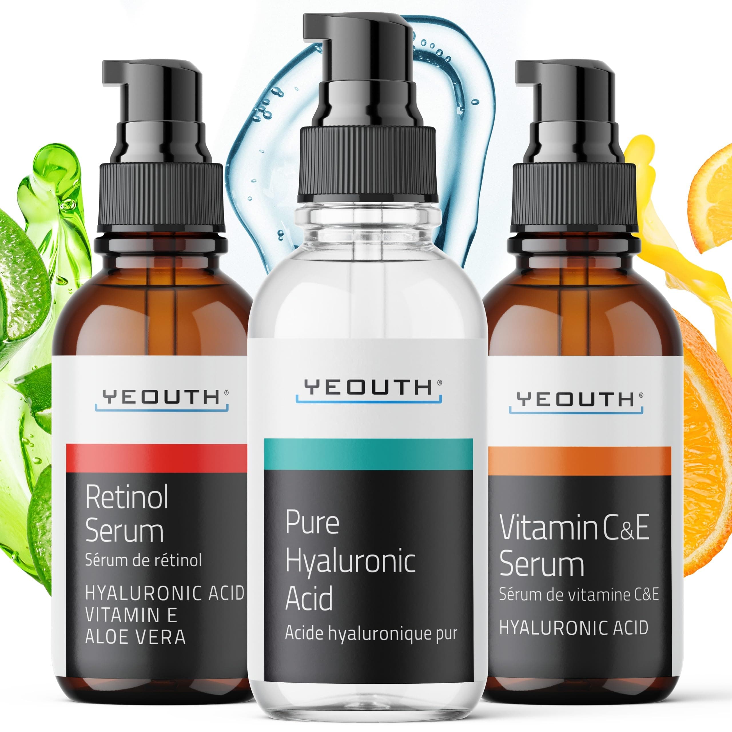 YEOUTH Retinol Serum for Face, Vitamin C Serum for Face with Hyaluronic Acid Serum for Face, Retinol for Face Serum, Vitamin C Face Serum for Women, Skin Care Set 3x1 oz