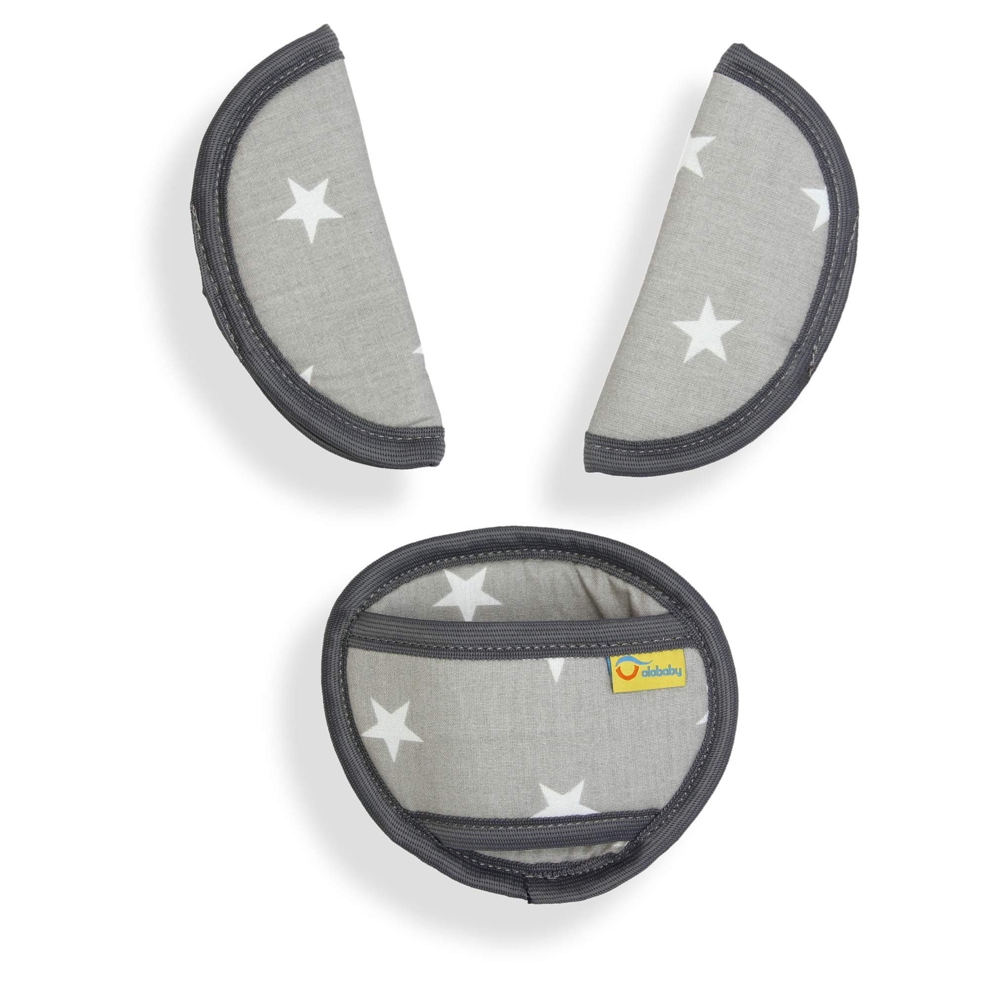 UNIVERSAL Cotton BELTS PADS SHOULDER STRAP and CROTCH Fits most car seat straps (Stars/grey)