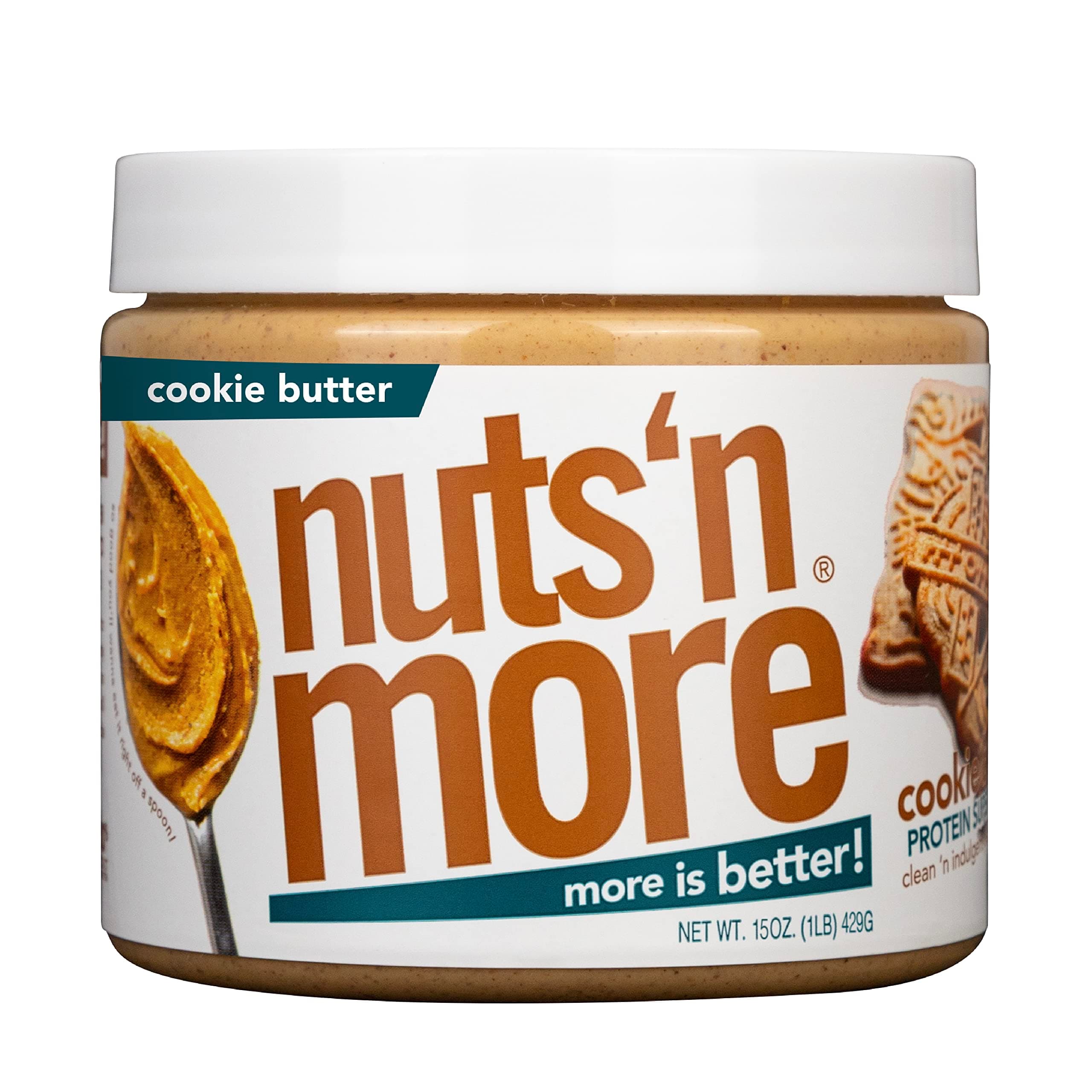 Nuts 'N More âN Cookie Butter Peanut Butter Spread, Added Protein All Natural Snack, Low Carb, Low Sugar, Gluten Free, Non-GMO, High Protein Flavored Nut Butter (15 oz Jar)