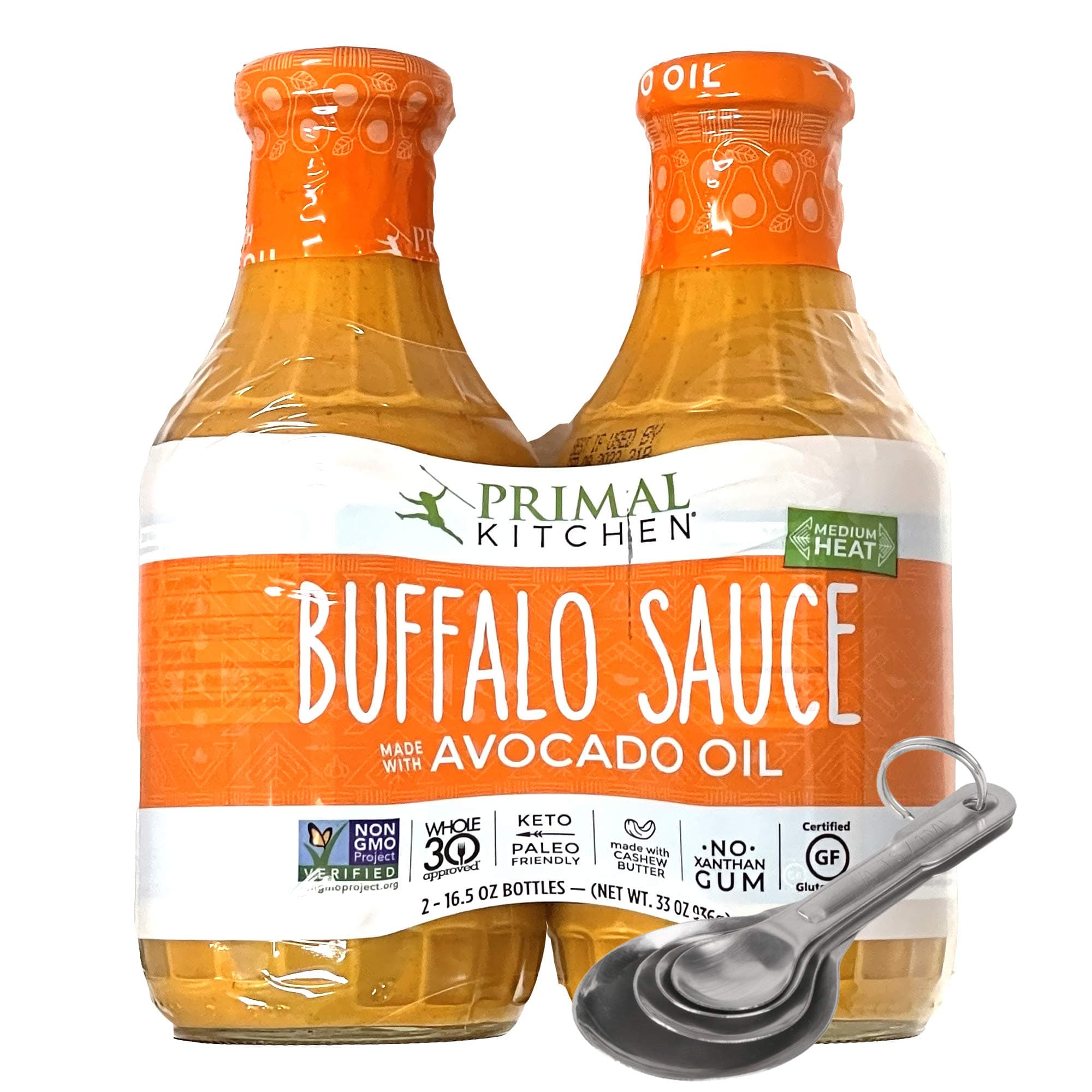 [Pack of 2][Free Measuring Spoon] Primal Kitchen Buffalo Sauce, No Dairy, Whole 30 Approved, Keto & Paleo Certified - Family Size 16.5 Ounce