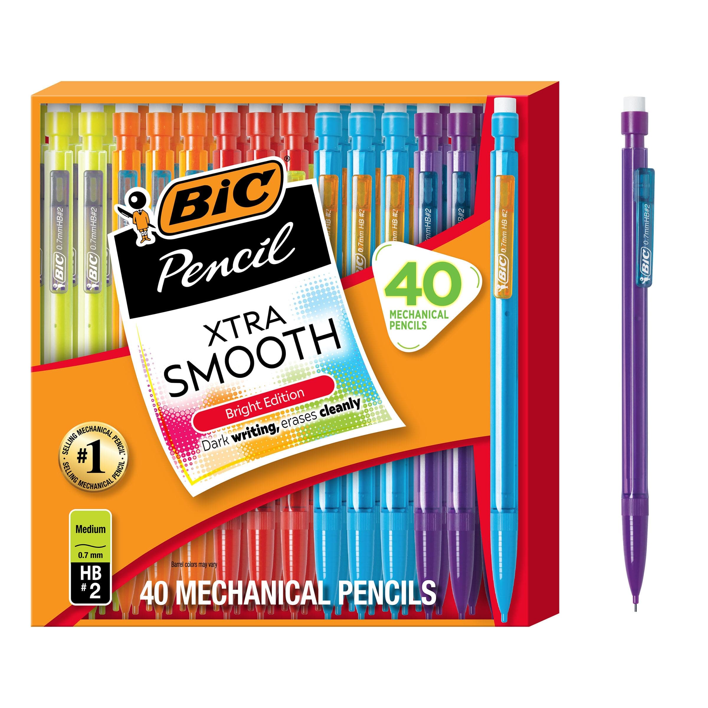 BIC Mechanical Pencil Xtra Smooth Bright Edition, Black, 0.7mm, 40-Count, MPCE40-BLK