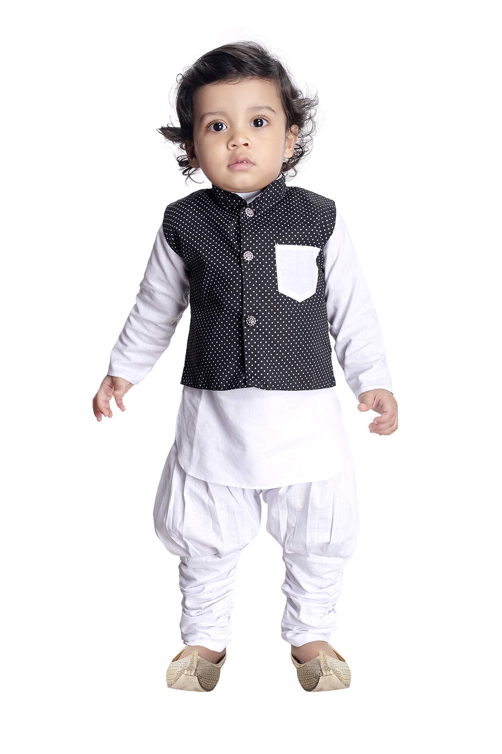 NEW GENBaby Boy's Cotton Silk Jacket, Kurta Pyjama Set