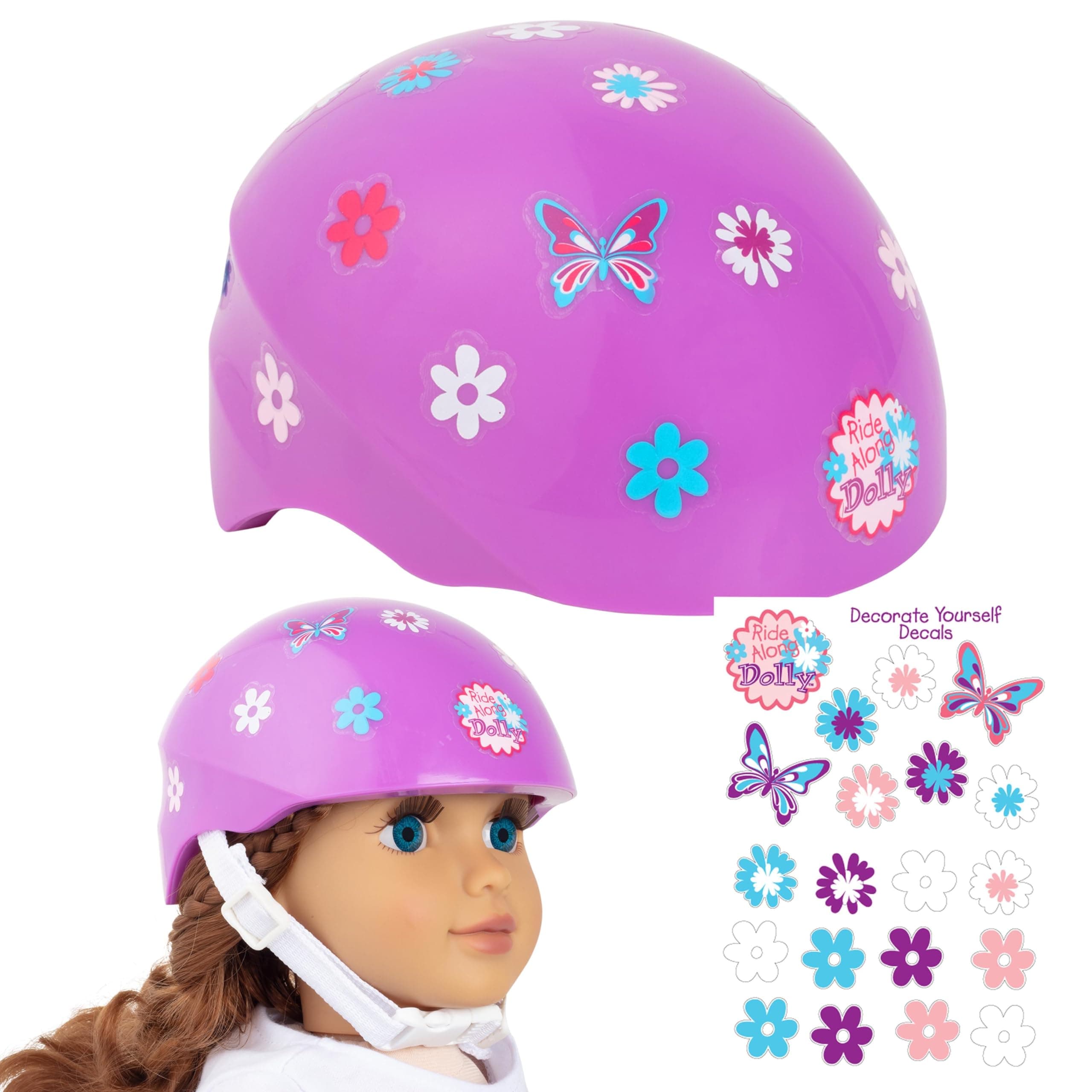 Purple Bike Helmet for 18" Dolls - Includes Doll Bicycle Helmet w Decorative Decal Stickers Accessory