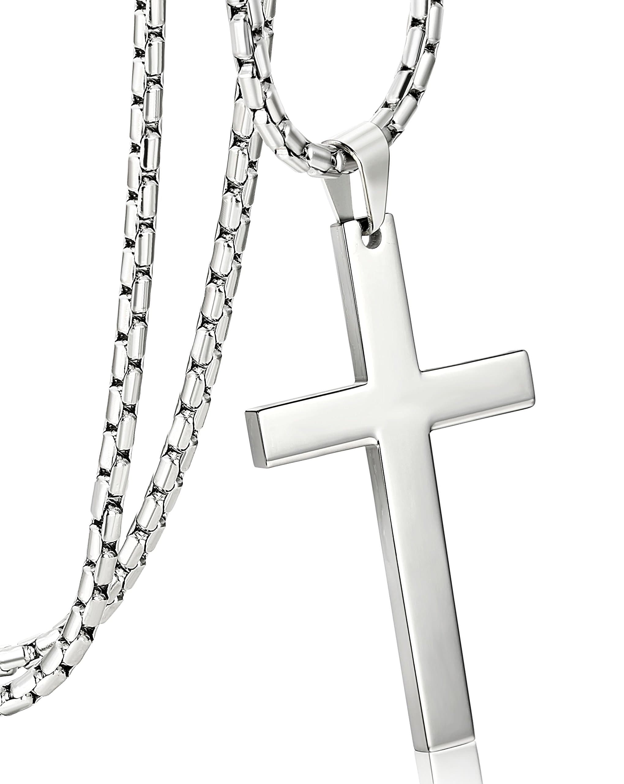 3MM Stainless Steel Chain Cross Pendant Necklace for Men Silver Tone 30 Inches