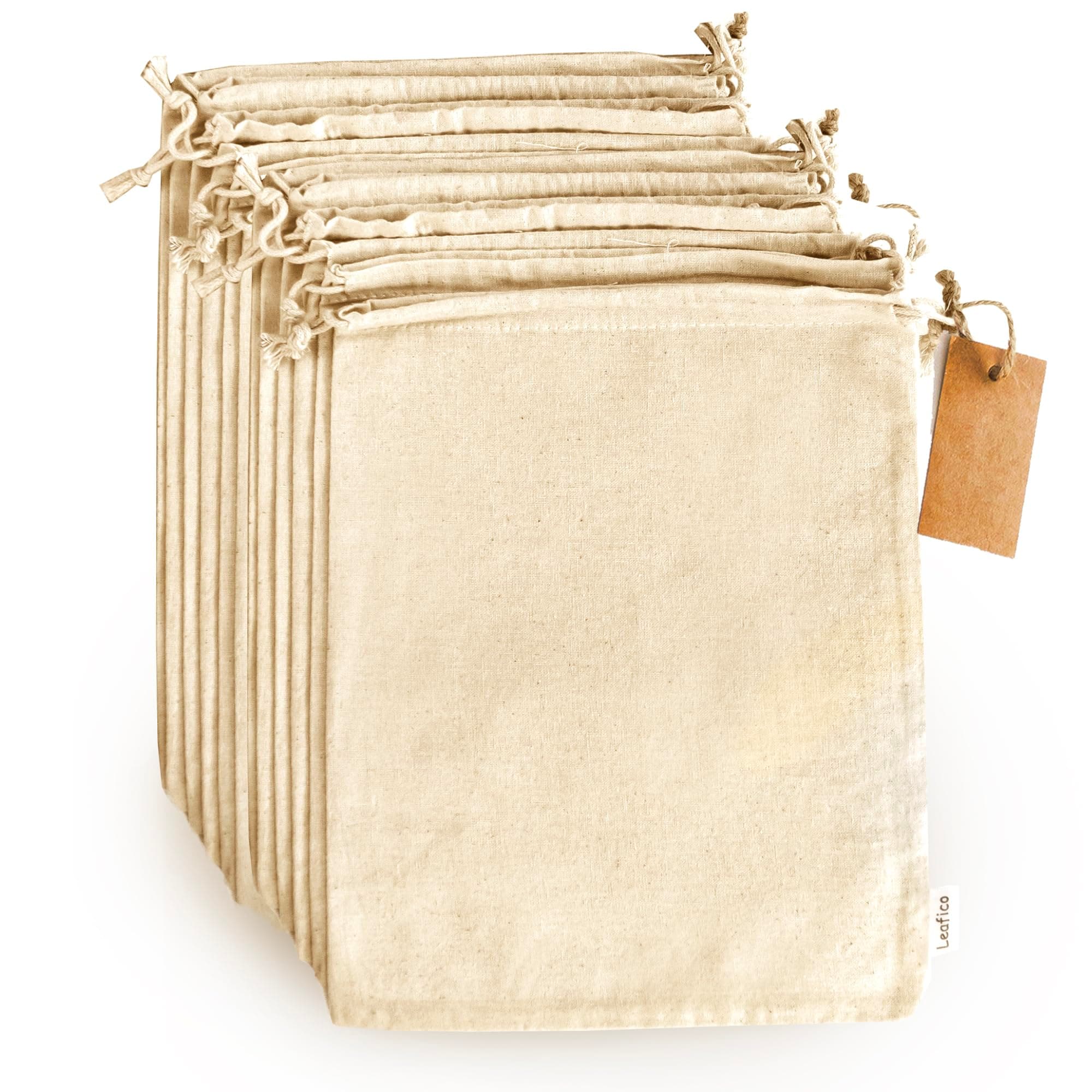 Cotton Produce Bags - Large 25x30 cm - 12 Pcs Multipurpose Eco Cloth Bags - Muslin Fabric Sacks with Drawstrings - Linen, Canvas Pouches for Vegetables and Bread