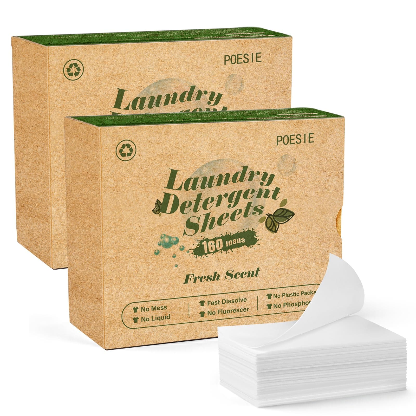 Poesie Laundry Detergent Sheets Fresh Scent 320 Sheet Liquidless Soap Sheets Detergent for Travel Camping Dormitory Hotel