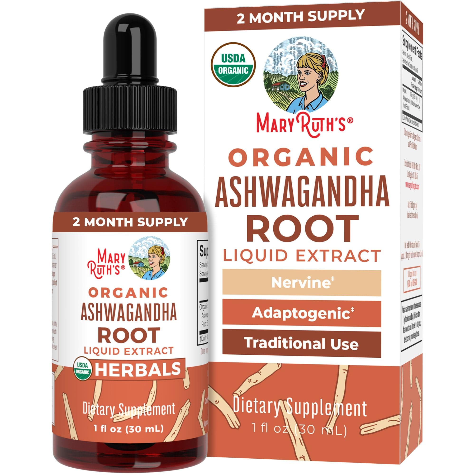 Ashwagandha Root Liquid Drops | USDA Organic | Stress Relief, Calming, Relaxation, Mood Support | Adaptogenic, Nervine | Vegan | Non-GMO | 60 Servings