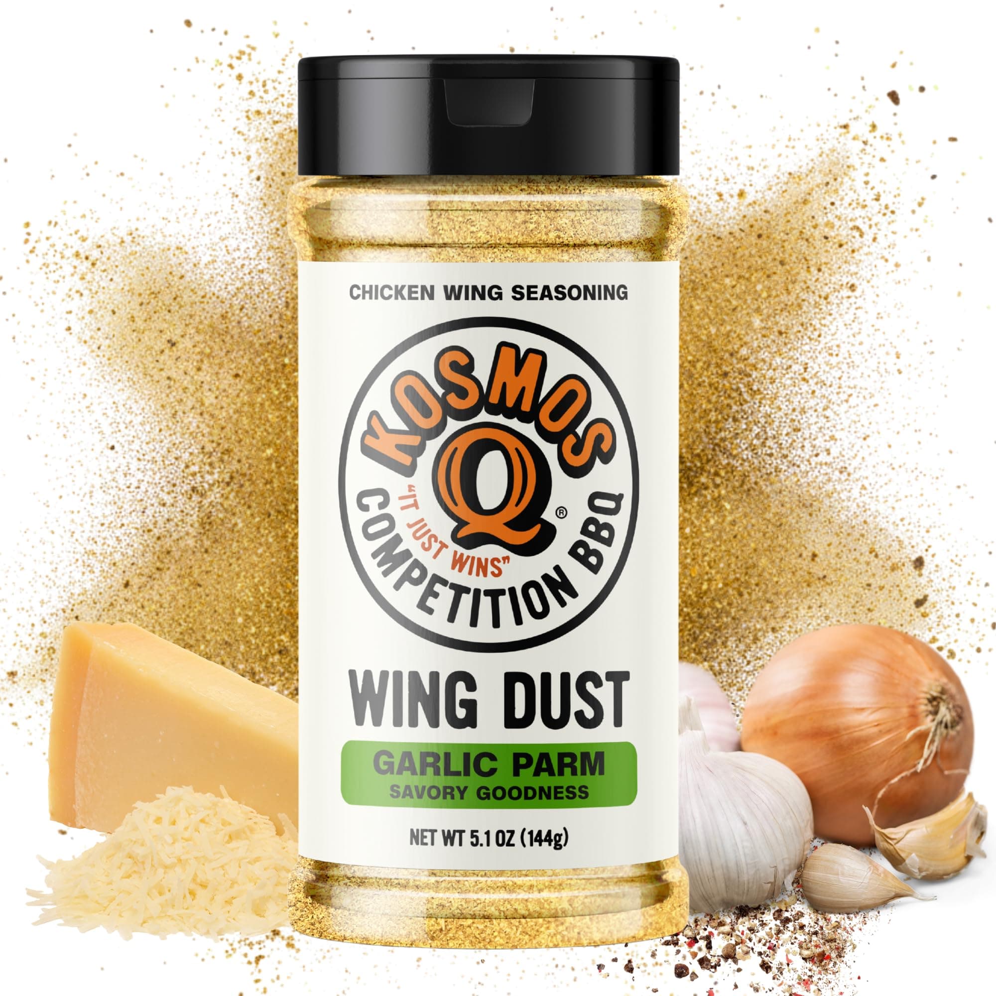 Garlic Parmesan Wing Dust, Real Garlic & Parmesan Cheese Chicken Wing Seasoning Powder For Chicken, Fries, Popcorn & More, Dry Rub Dust, Great for Grilling & Smoking, 5.1 Oz Shaker Bottle