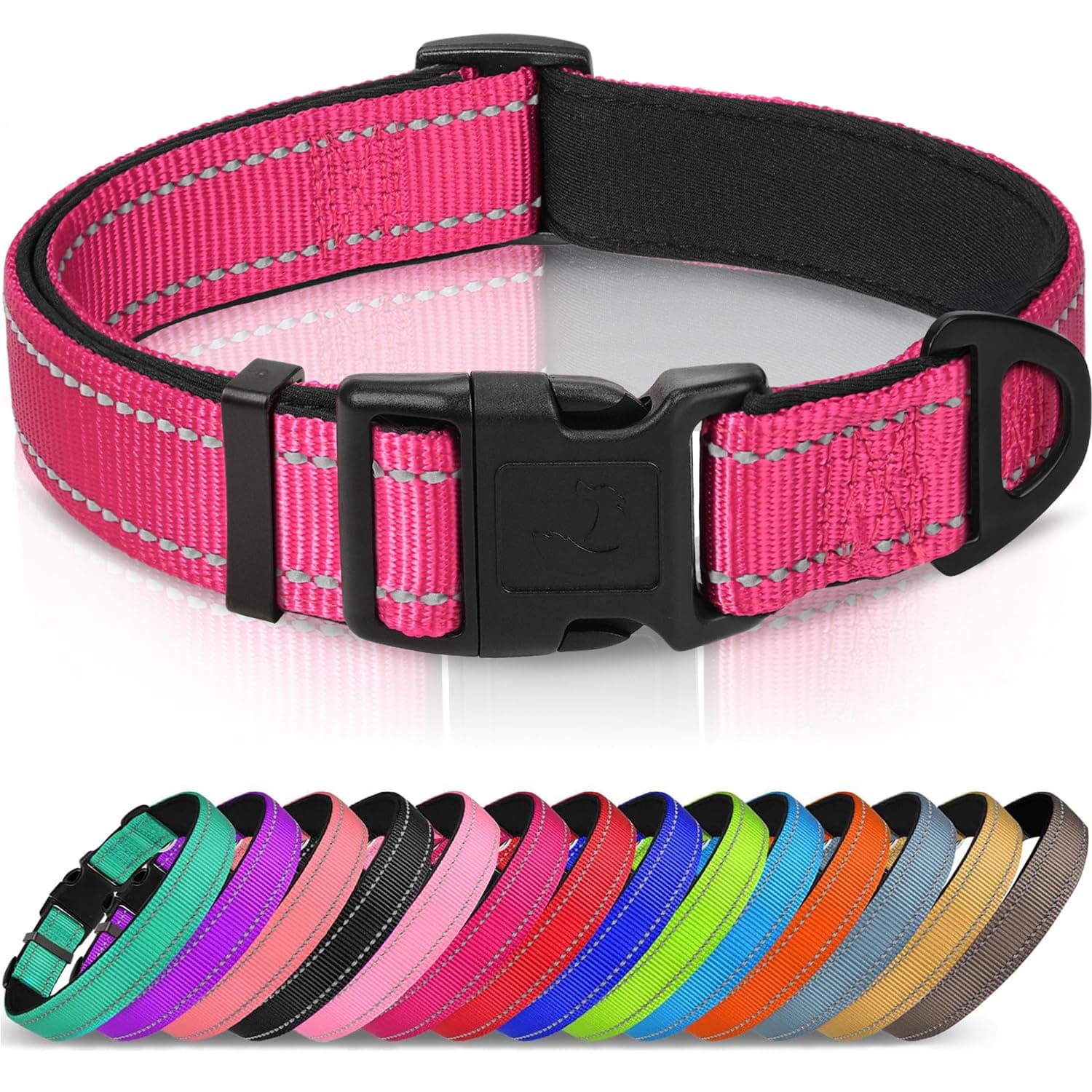 Reflective Dog Collar, Soft Neoprene Padded, Metal D-Ring, Nylon Pet Collar Adjustable for Small Dogs, Hotpink, S