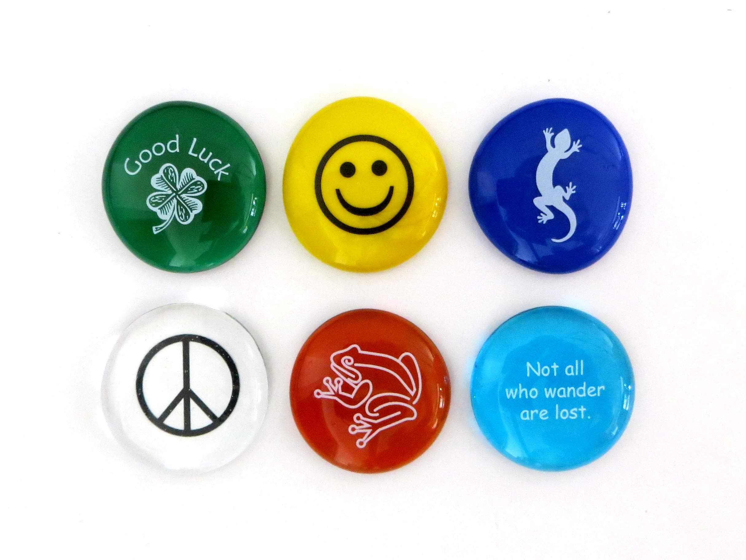 Lifeforce Glass Geocache Swag, Glass Stones with Fun Images to Leave in The Cache.Set of Six
