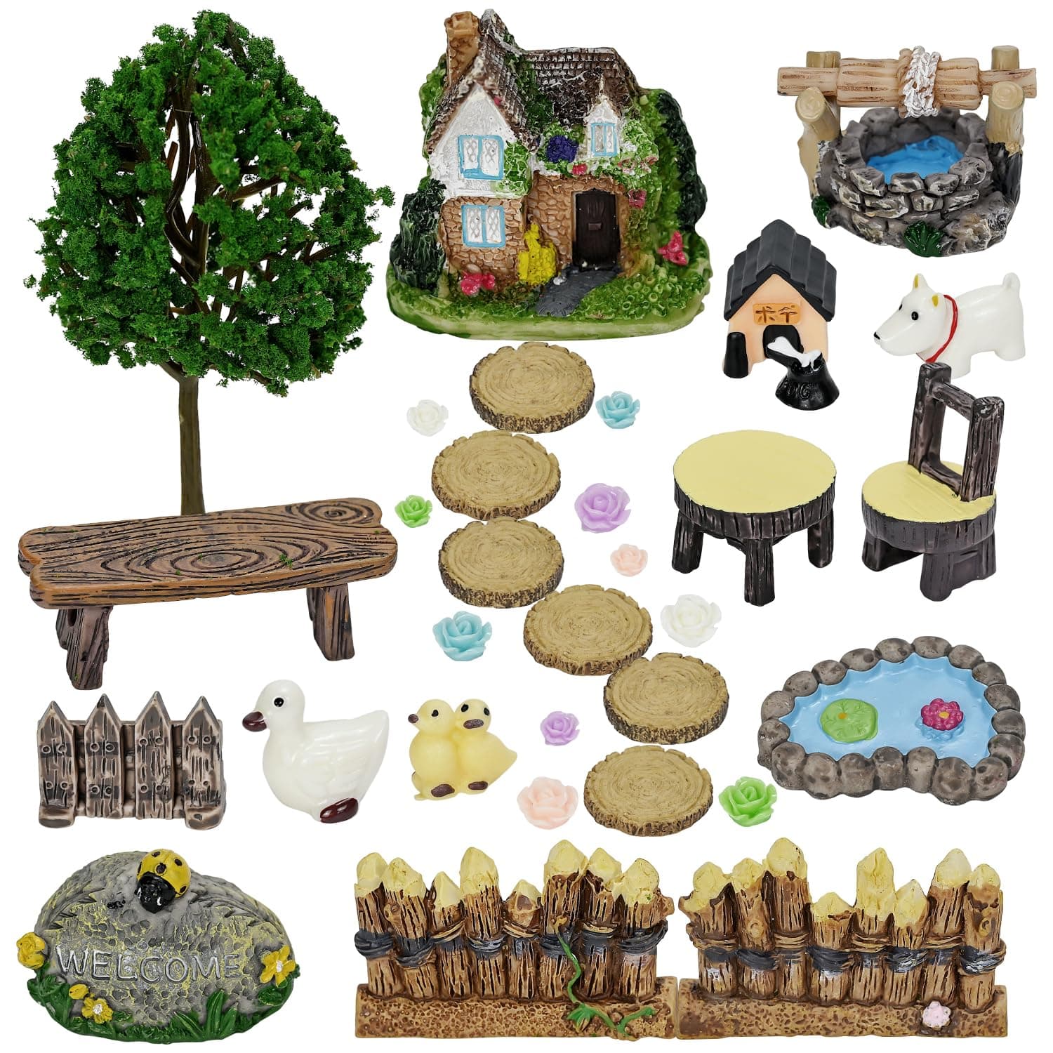 Fairy Garden Accessories, Fairies Welcome Garden Kit, 32pcs Miniature Fairy Garden Ornament for Christmas Decoration Fairy Garden Potted Plant Desk Decor