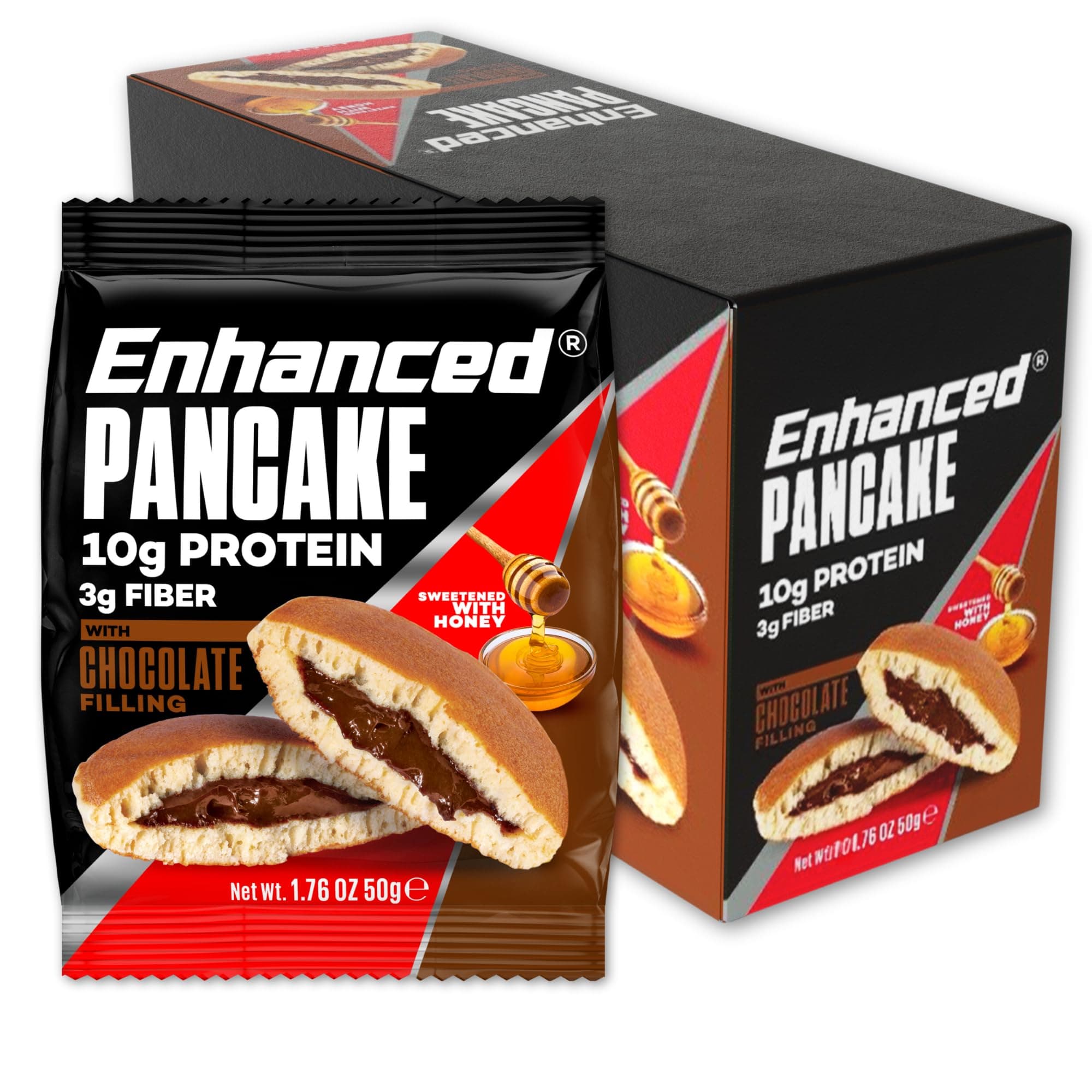 Enhanced Labs Protein Pancakes To Go - Chocolate (Pack of 10) - Low Carb, Low Sugar, Low Calorie, High Protein, Keto-Friendly - Ready To Eat Snack