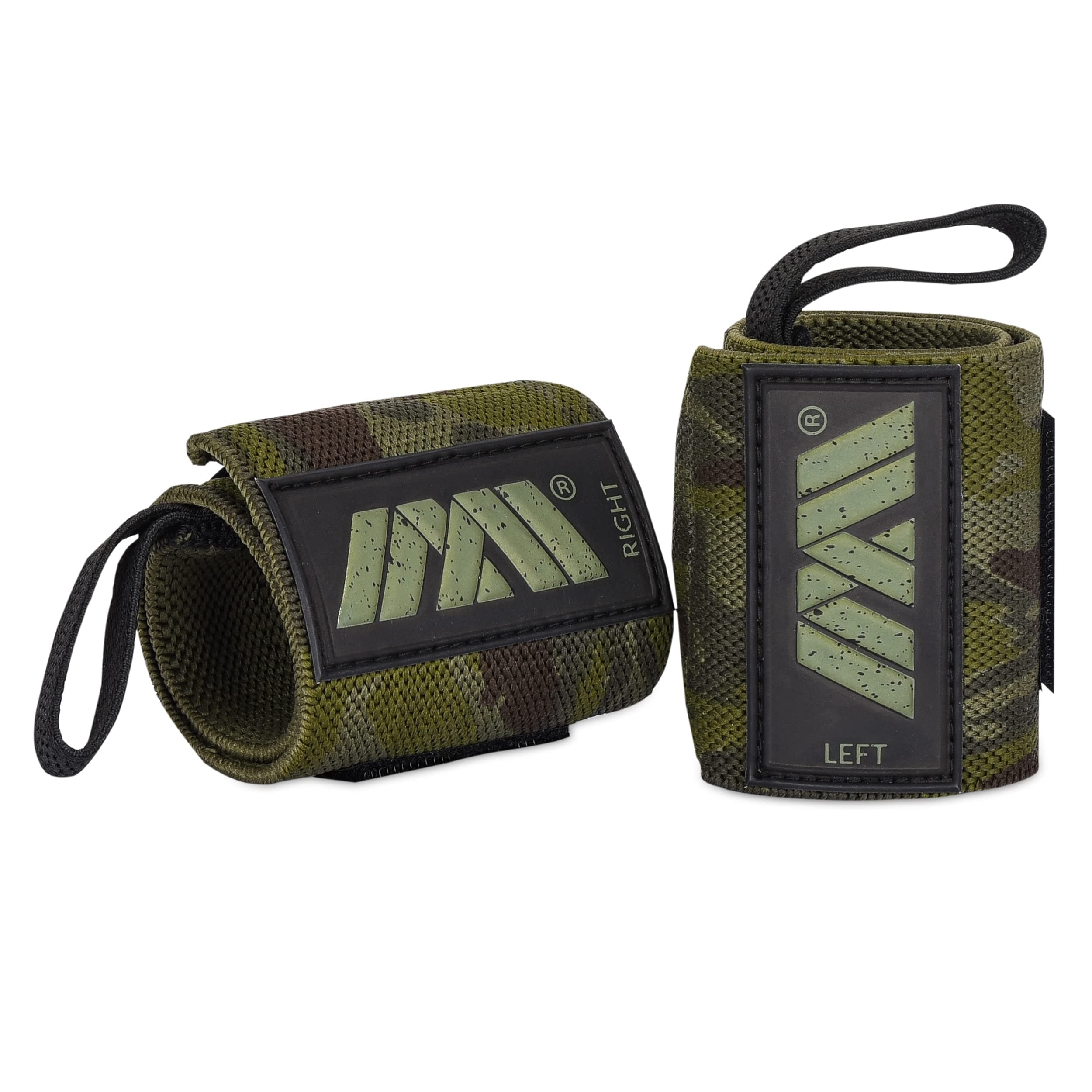 MAAZ fitness Wrist Wraps - 18'' Professional Grade with Thumb Loops - Wrist Support Braces - Men & Women - Weight Lifting, Crossfit, Powerlifting, Strength Training, BLACK&GREEN CAMO