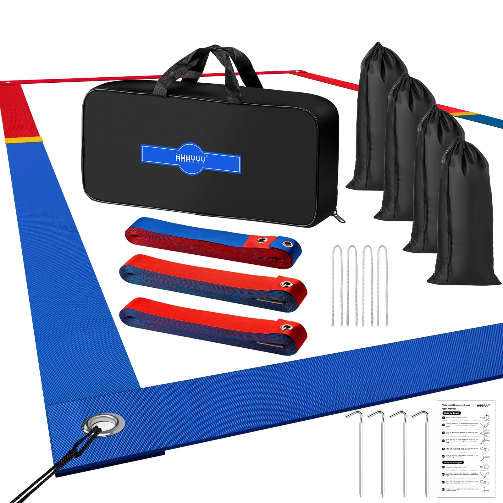 Professional Beach Volleyball Lines for Sand 26.3' X 52.6'| 30' X 60', 2 inch, Better Visible, Upgraded Weather Resistance, with Metal Anchors & Sand Bags