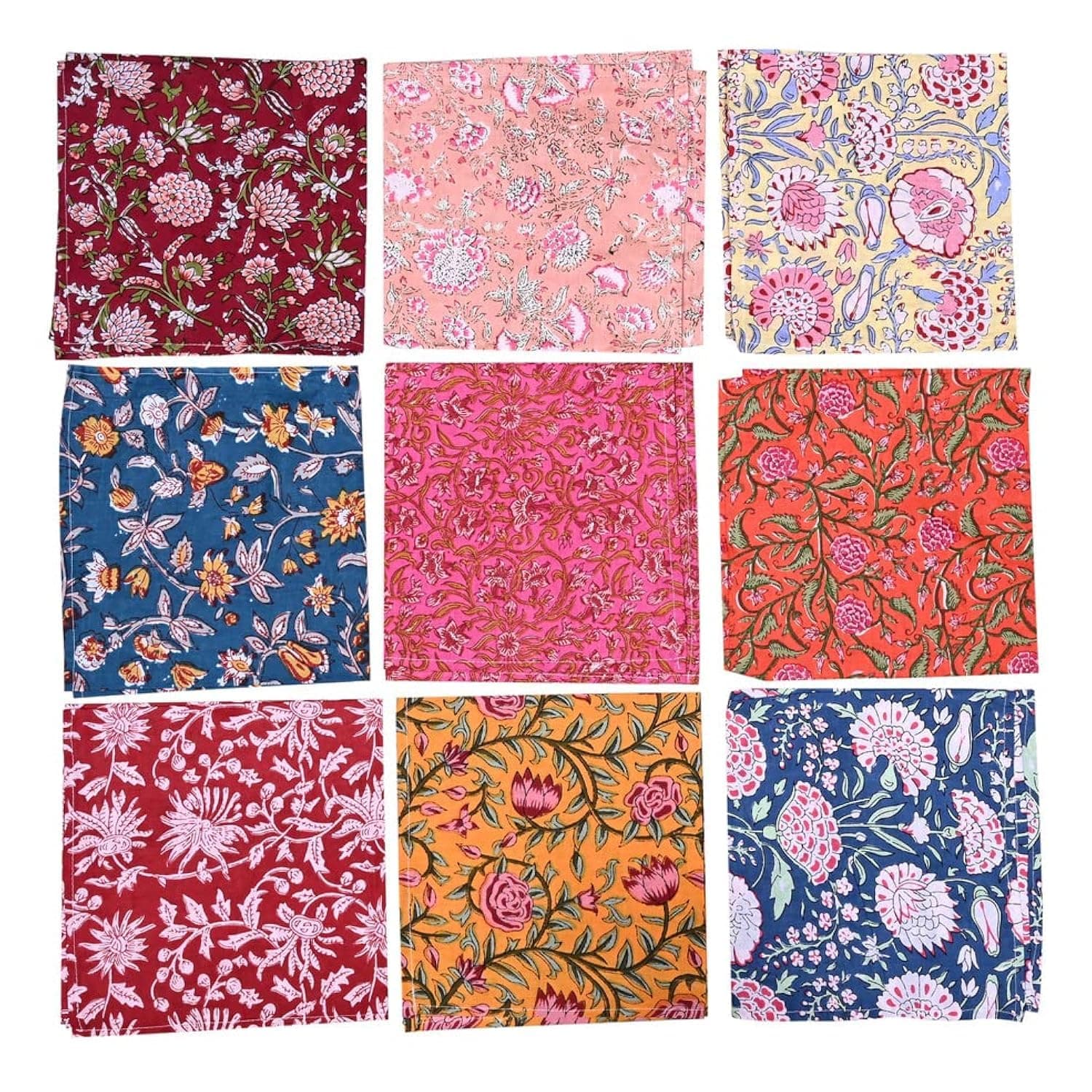 10 Pc Mix Lot Napkin Hand Block Print 100% Cotton Napkin Handmade 16x16 Inch Jaipuri Printed Dining Table Cloth, Multicolor