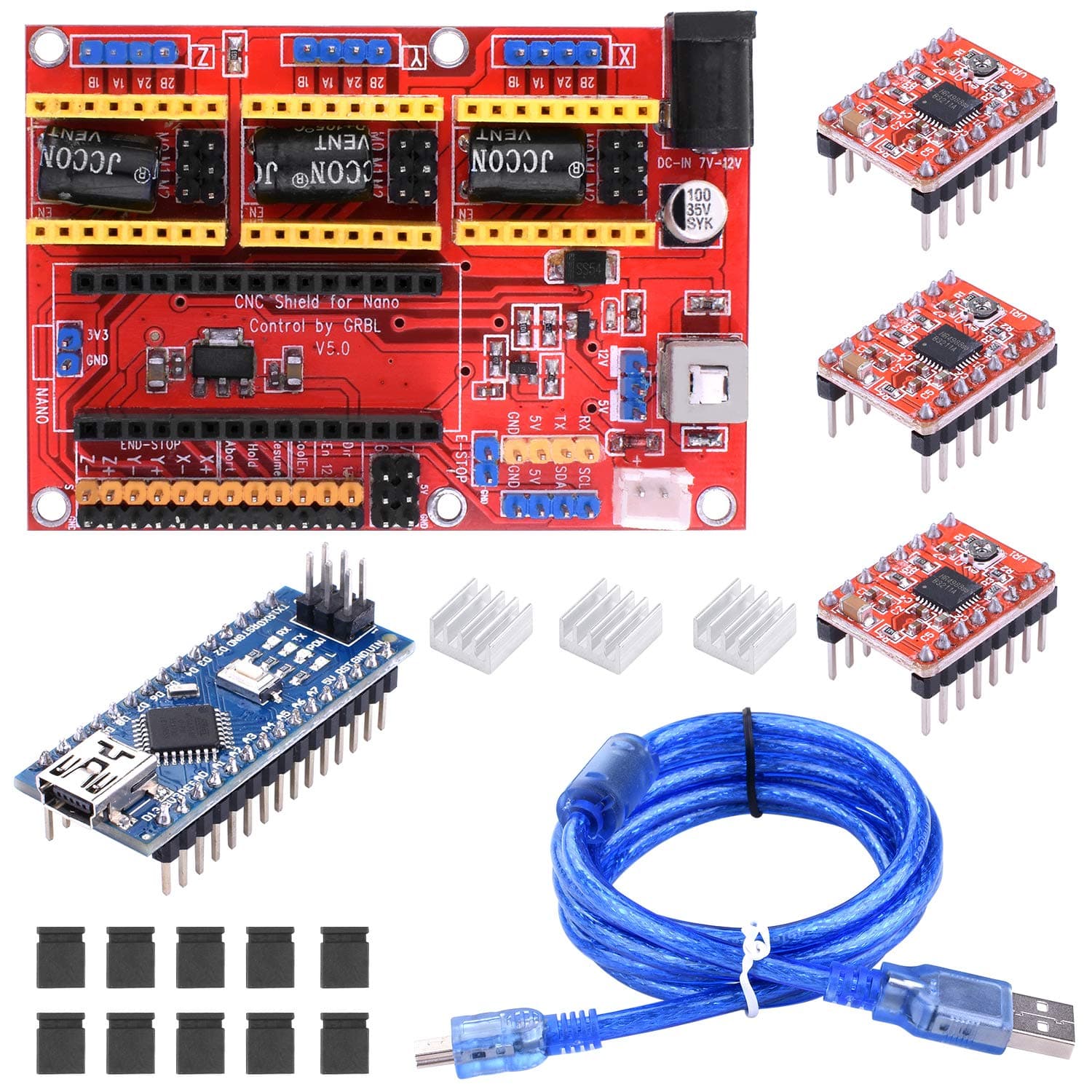BONROB Nano CNC Engraving Expansion Board w/ A4988 Motor Drivers w/Heat Sink for Arduino 3D Printer BS015