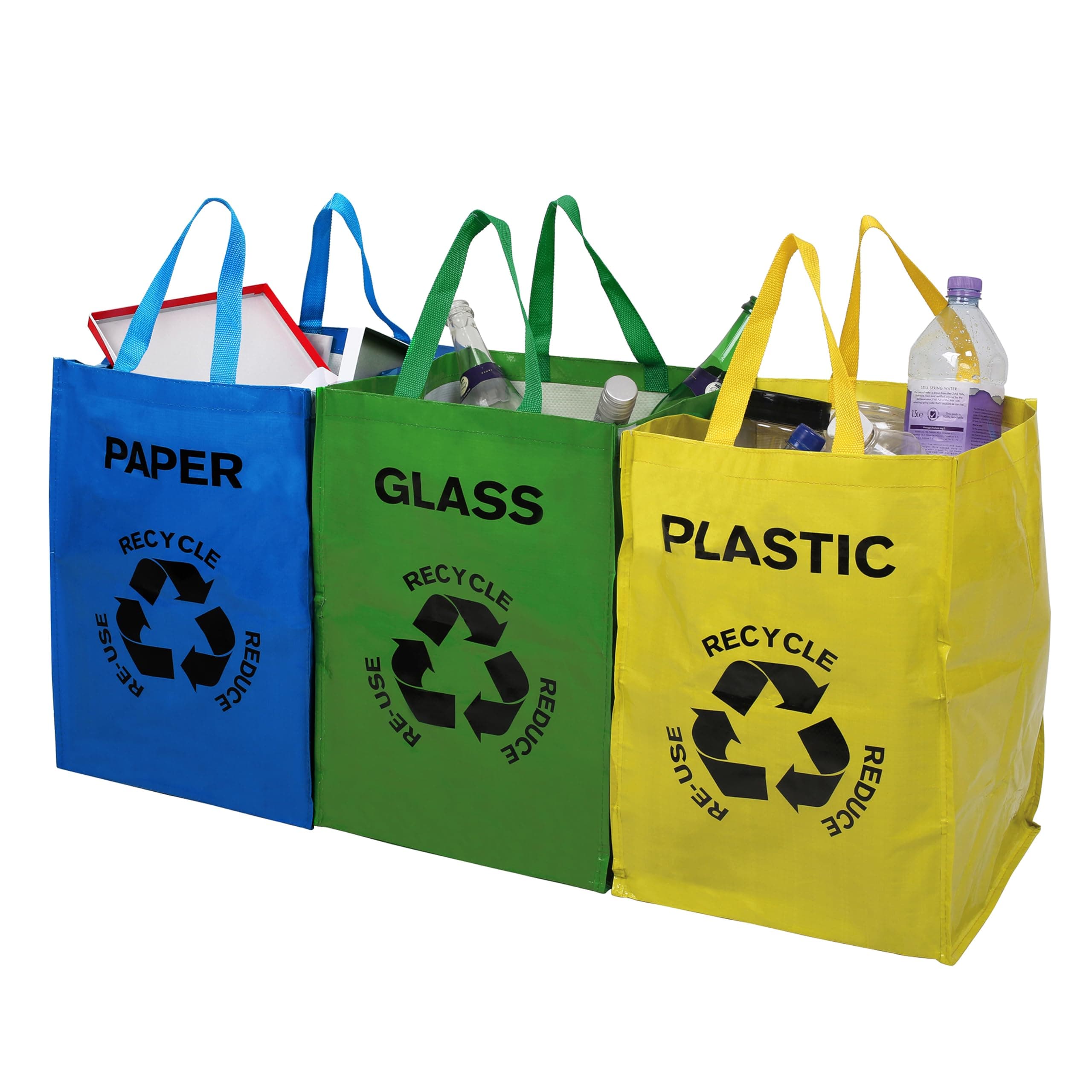 Premier Housewares Recycling Bags/Recycling Bin/Plastic Glass Paper Recycling Bags with Handles/Multicoloured - Set of 3