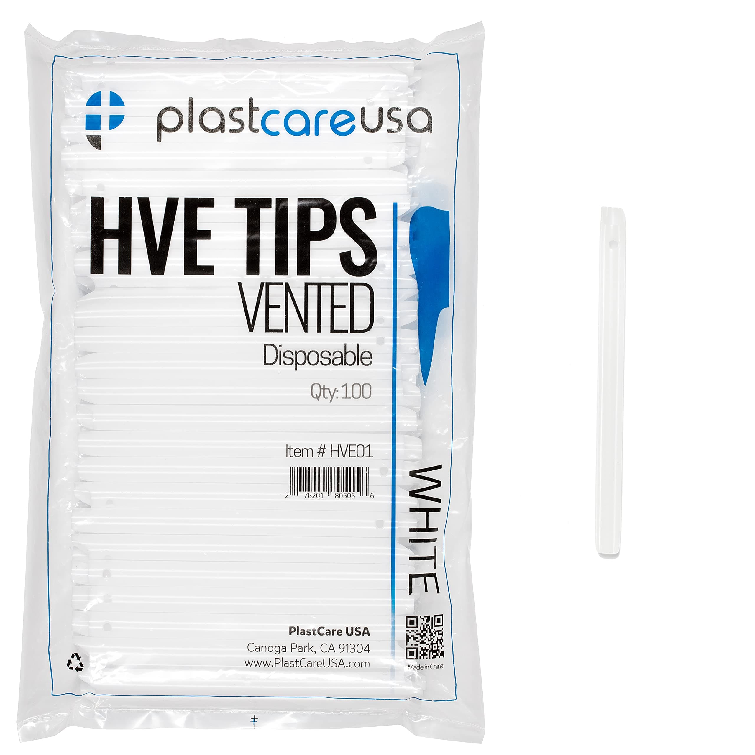 100 HVE Evacuation Suction Dental Tips, Vented (White) (1 Bag)