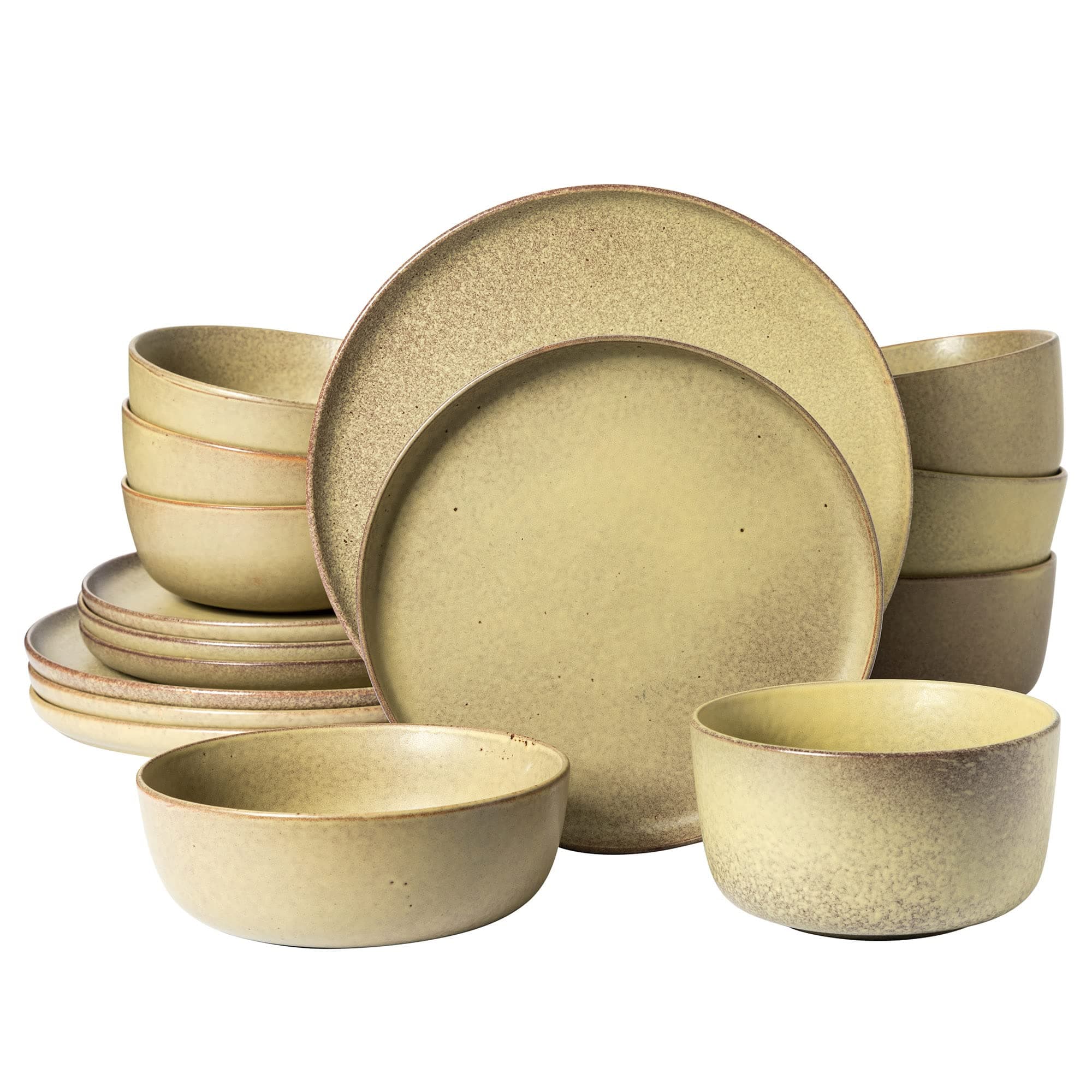 James Street 16 Piece Stoneware Matte Reactive Double Bowl Dinnerware Set - Toast Cream, Service for 4 (16pcs)