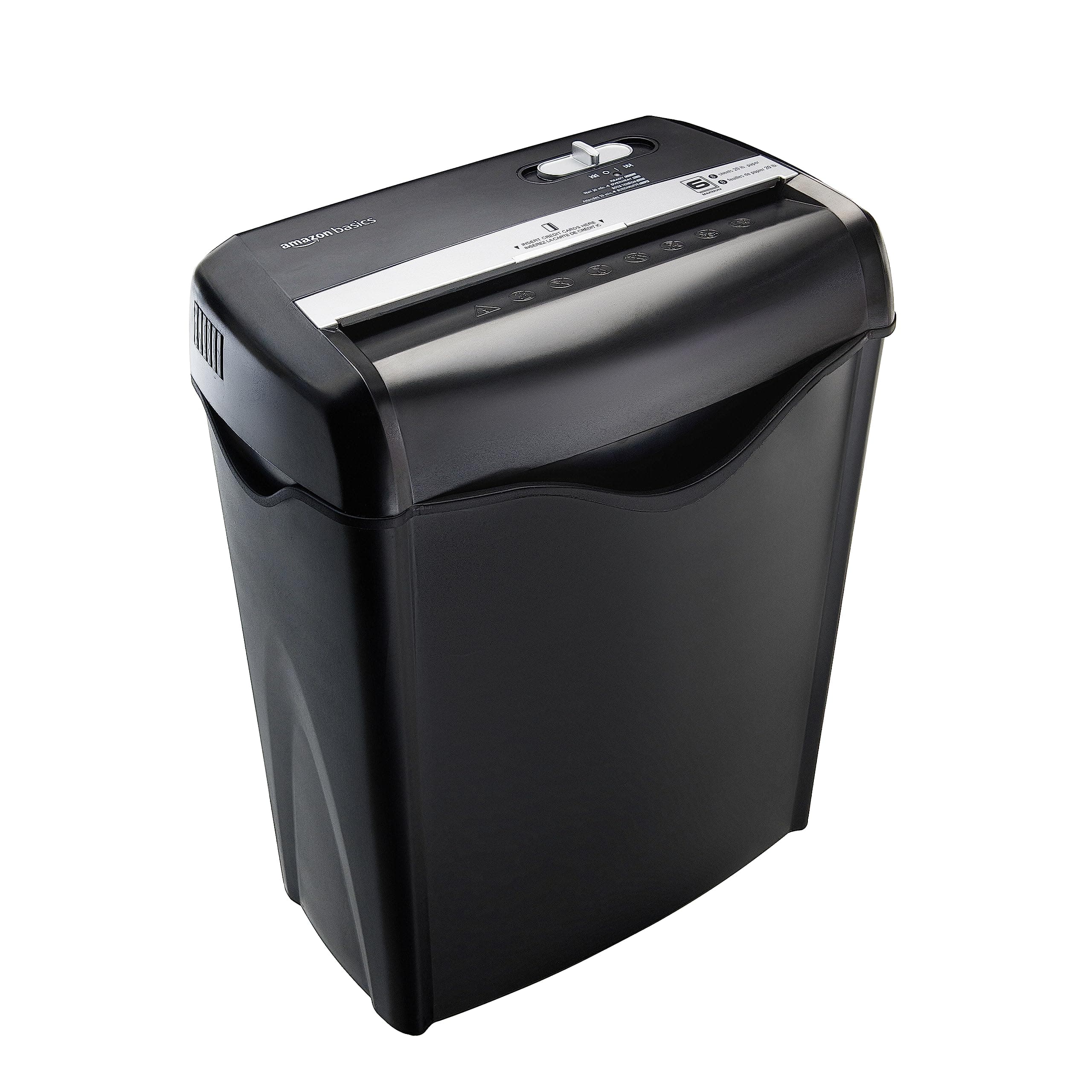 Amazon Basics 6-Sheet Cross-Cut Paper and Credit Card Shredder with 3.8 Gallon Bin, Shreds Staples, Black