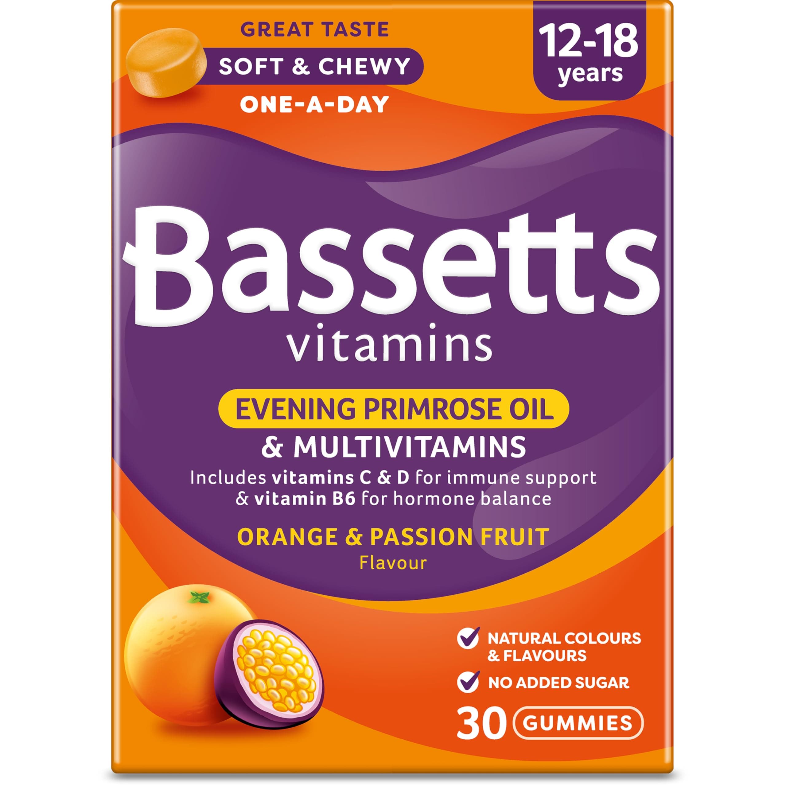 Bassetts Vitamins 12-18 Years Evening Primrose Oil Orange & Passion Fruit Flavour Multivitamins 30 Gummies