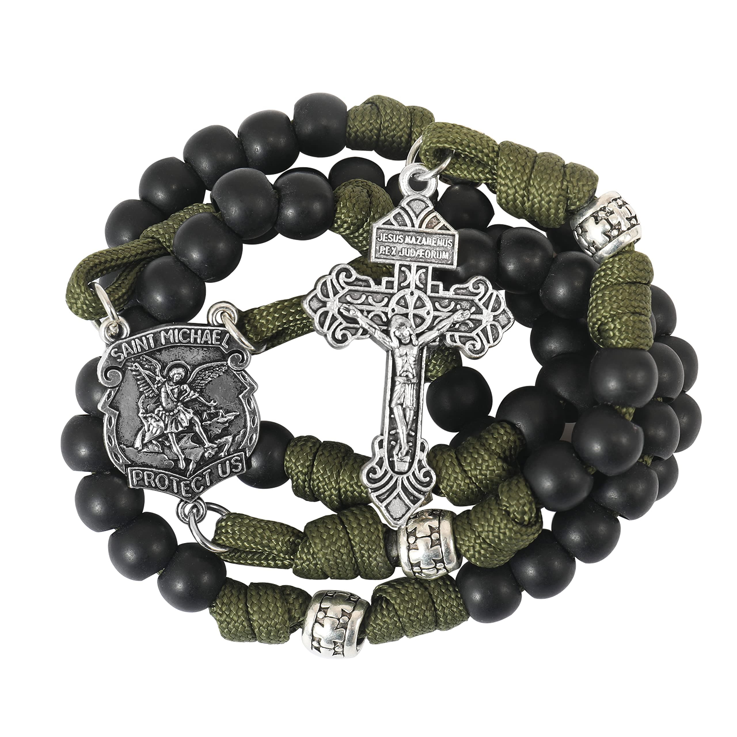 Nazareth Store St Michael Paracord Rosary Beads Rugged Rosary Necklace Strong Corded Catholic Pardon Crucifix