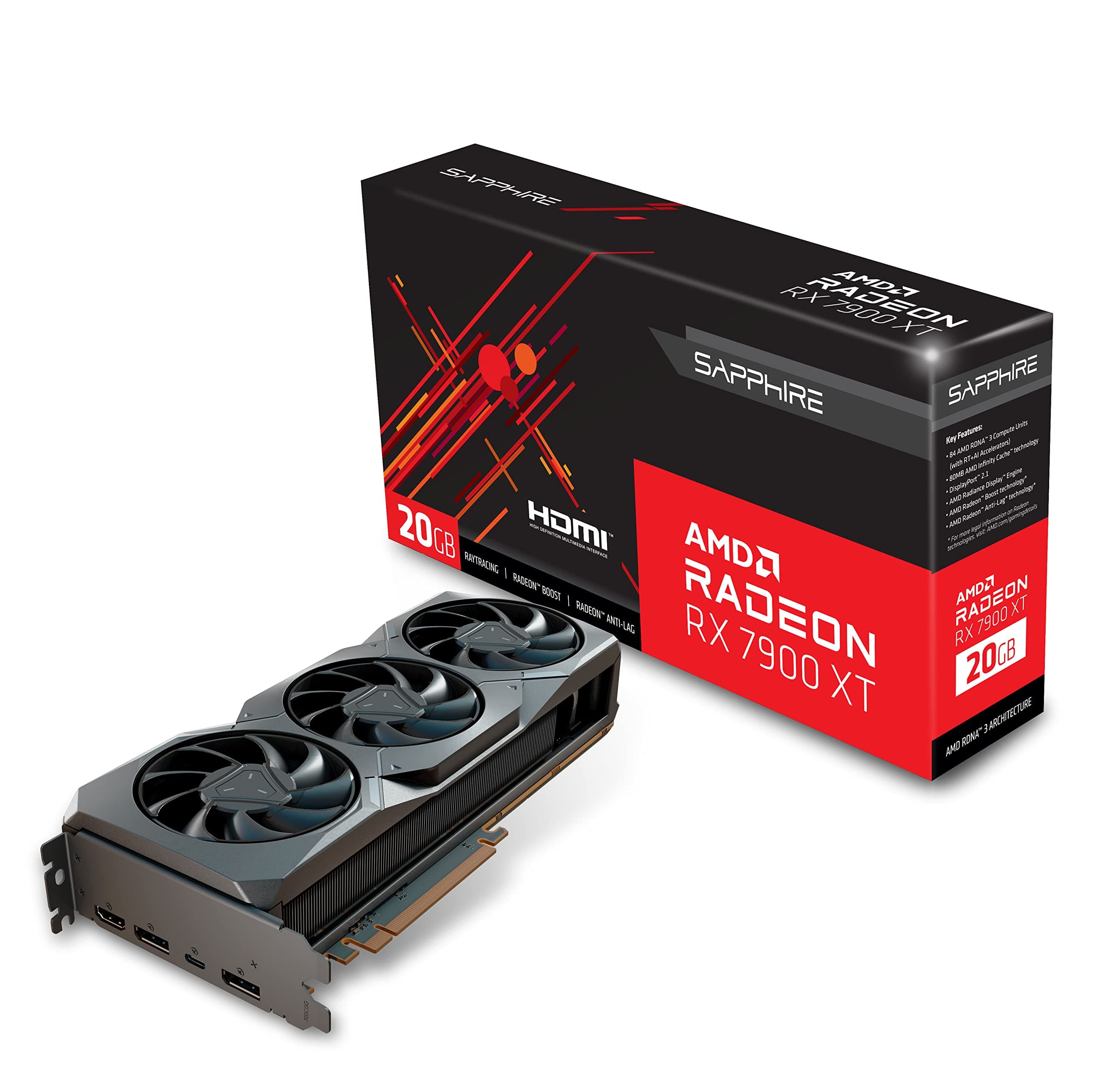 21323-01-20G AMD Radeon RX 7900 XT Gaming Graphics Card with 20GB GDDR6, AMD RDNA 3, Black