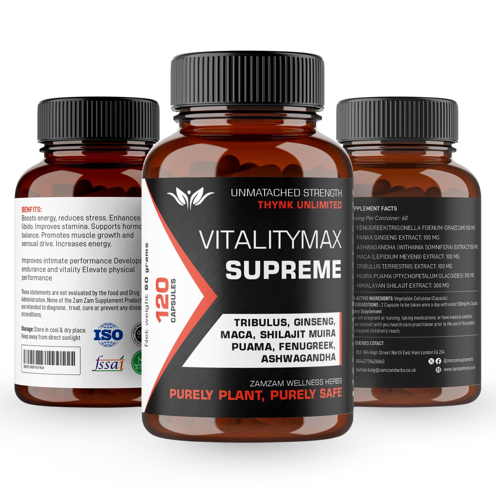 Vitality Max Supreme - Premium Vitality Health Supplement with Fenugreek, Panax Ginseng, Ashwagandha, Maca, Tribulus Terrestris, Himalayan Shilajit - 120 Vegan Supplements Capsules