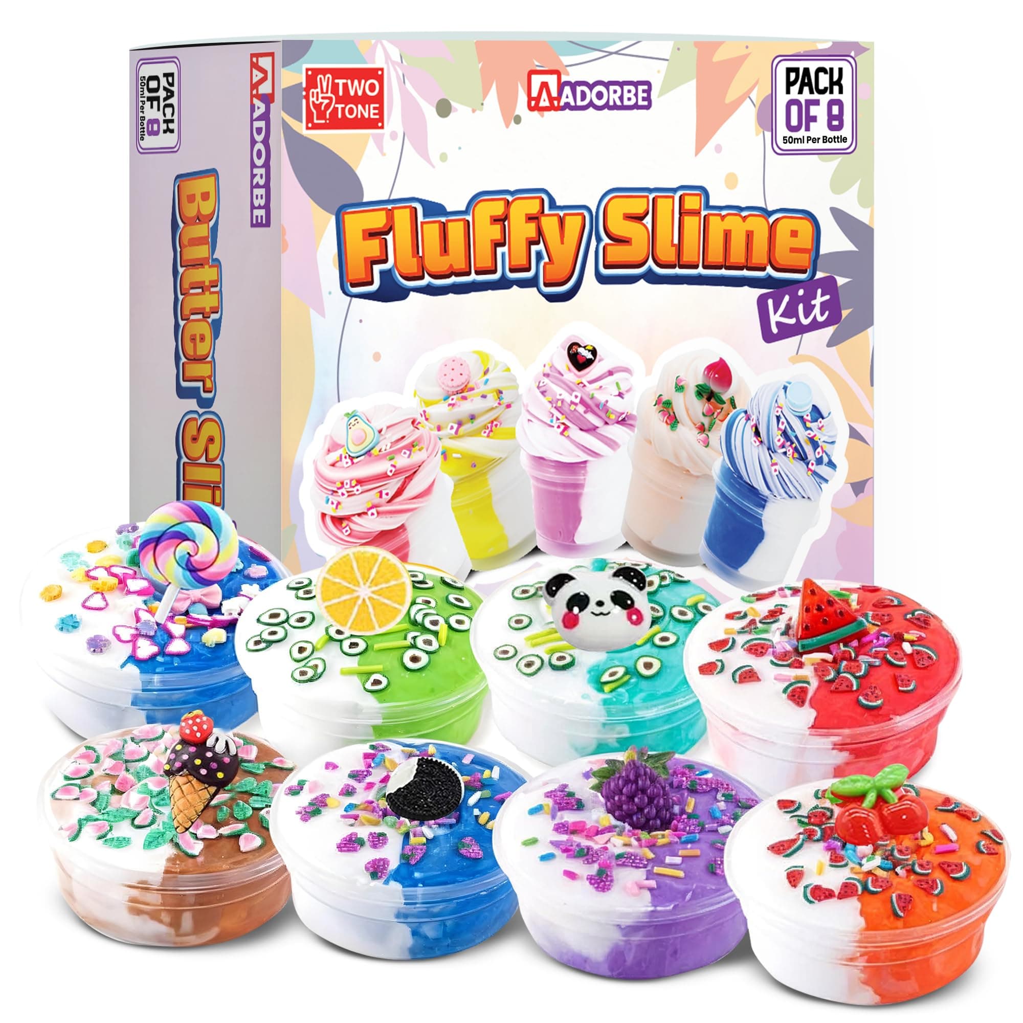 Butter Slime Kit, Two-Tone Ice Cream DIY Slime for Girls and Boys, Slime kit for kids Soft & Non-Stick Stress Relief Toy, Kids Education Party Favor & Great Gift Idea (Pack of 8)