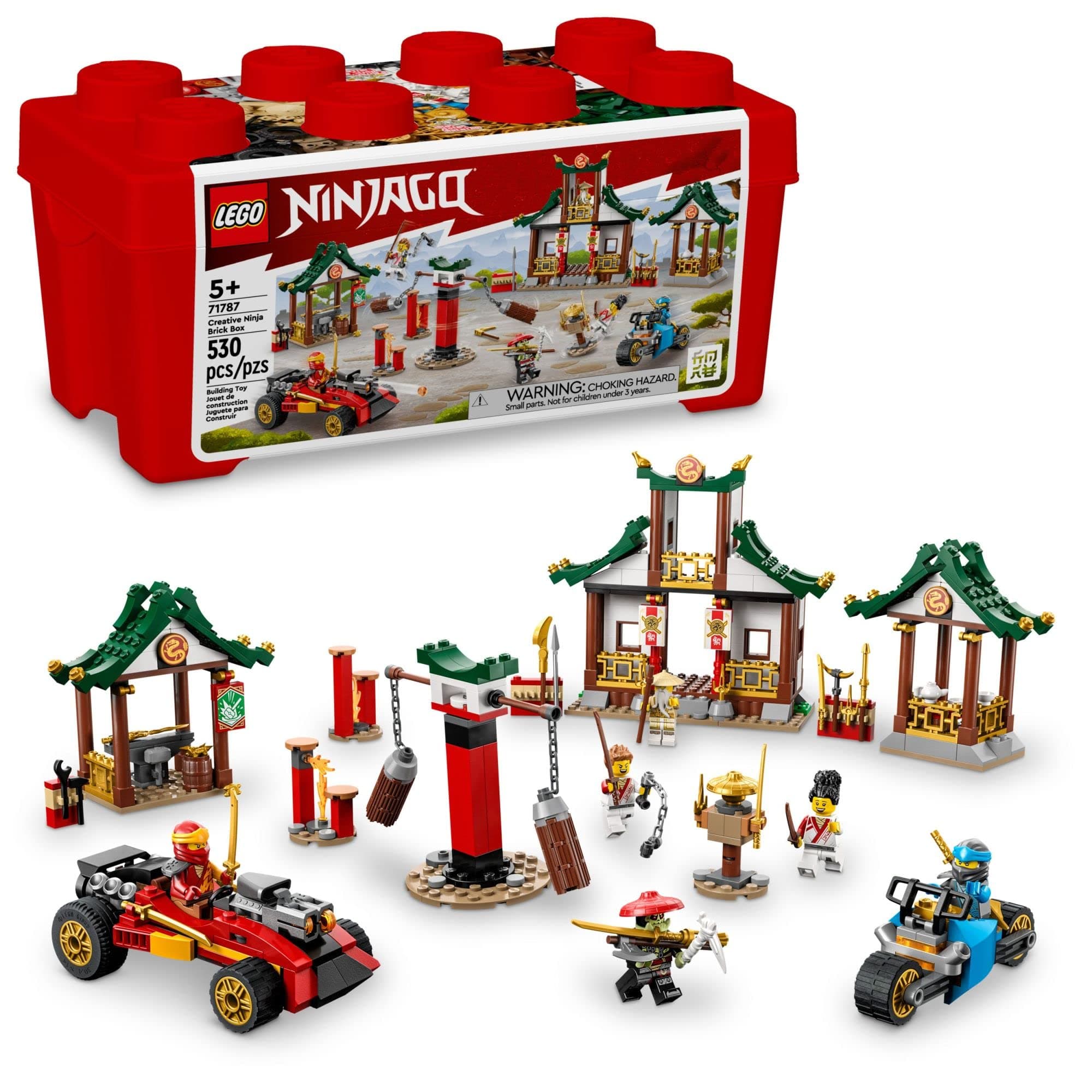 Lego NINJAGO Creative Ninja Brick Box 71787, Toy Storage, Bricks to Build Dojo, Ninja Car, Motorbike, 6 Minifigures & More, Toys for Kids 5 Plus