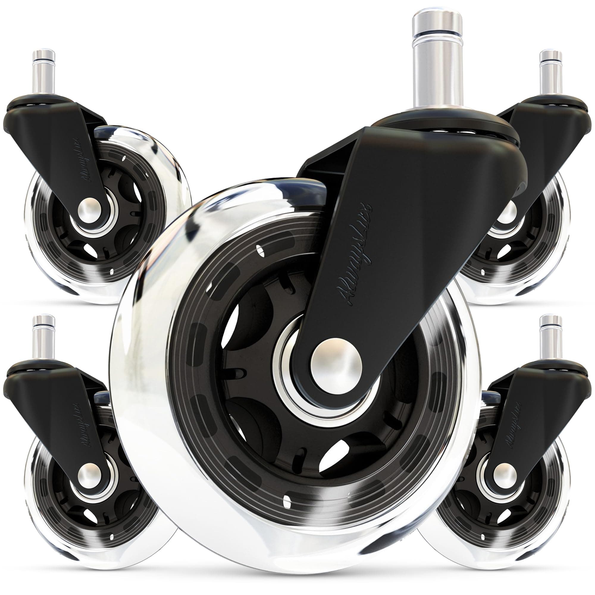 AlwaysLux, The Original Office Chair Caster Wheels, Safe For All Floors Including Hardwood - Perfect Replacement For Desk Floor Mat (Set of 5) Universal Fit