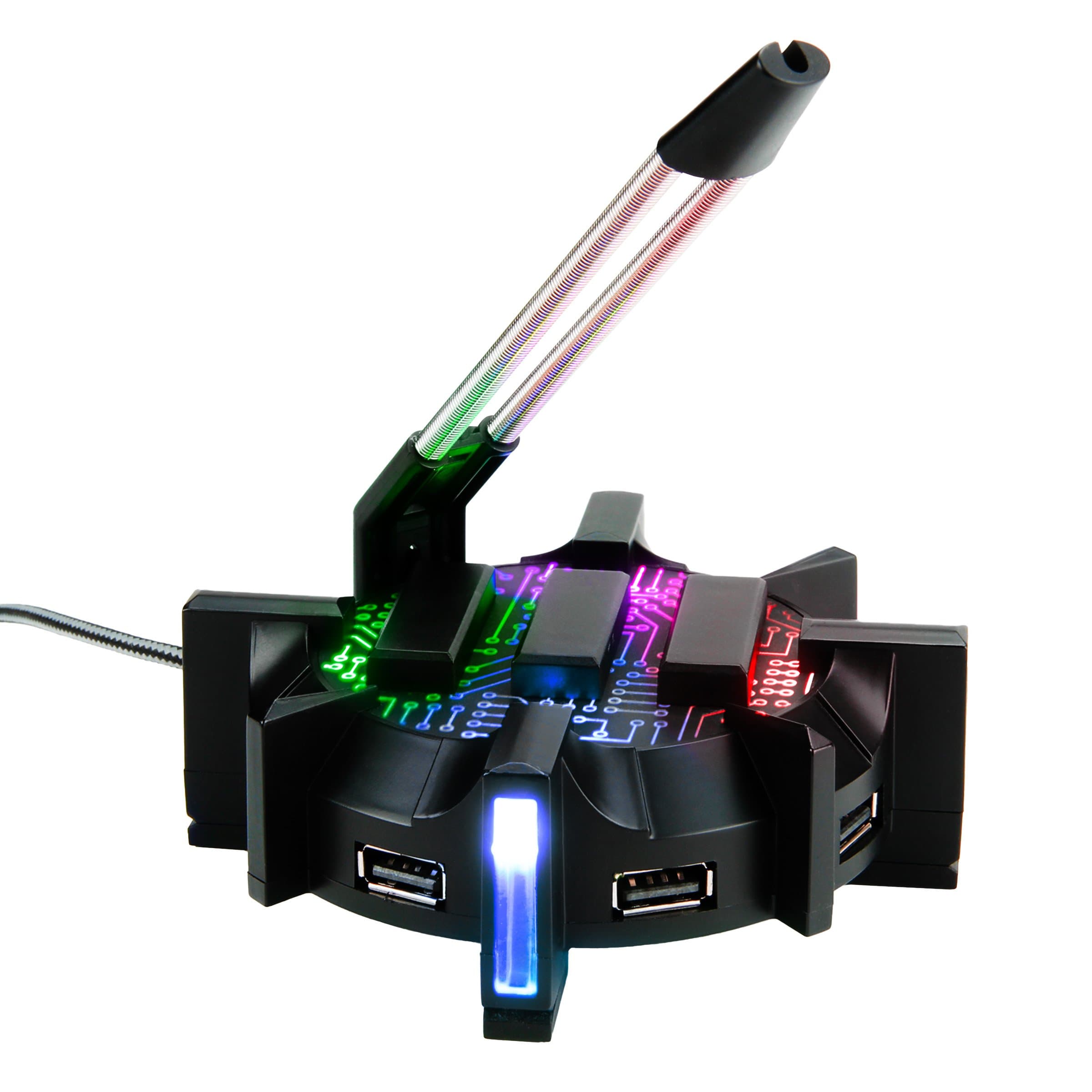 Pro Gaming Mouse Bungee Cable Holder 4 Port USB Hub with 7 LED Color Modes, Cable Management Support, Improved Accuracy and Weighted Design for Competitive eSports Games, Gaming Accessories
