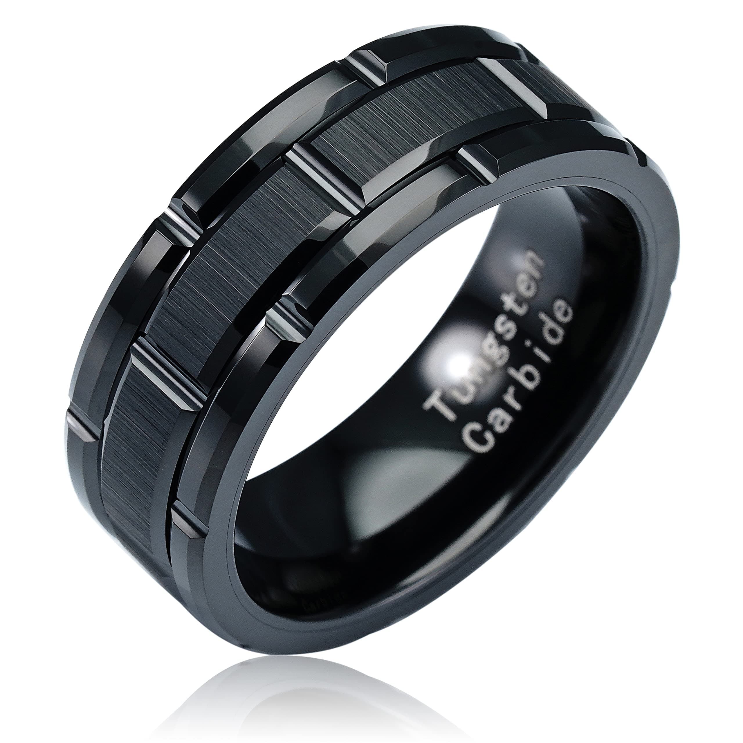 Black Tungsten Rings For Men Wedding Band Brick Pattern Brushed Engagement Promise Size 6-16