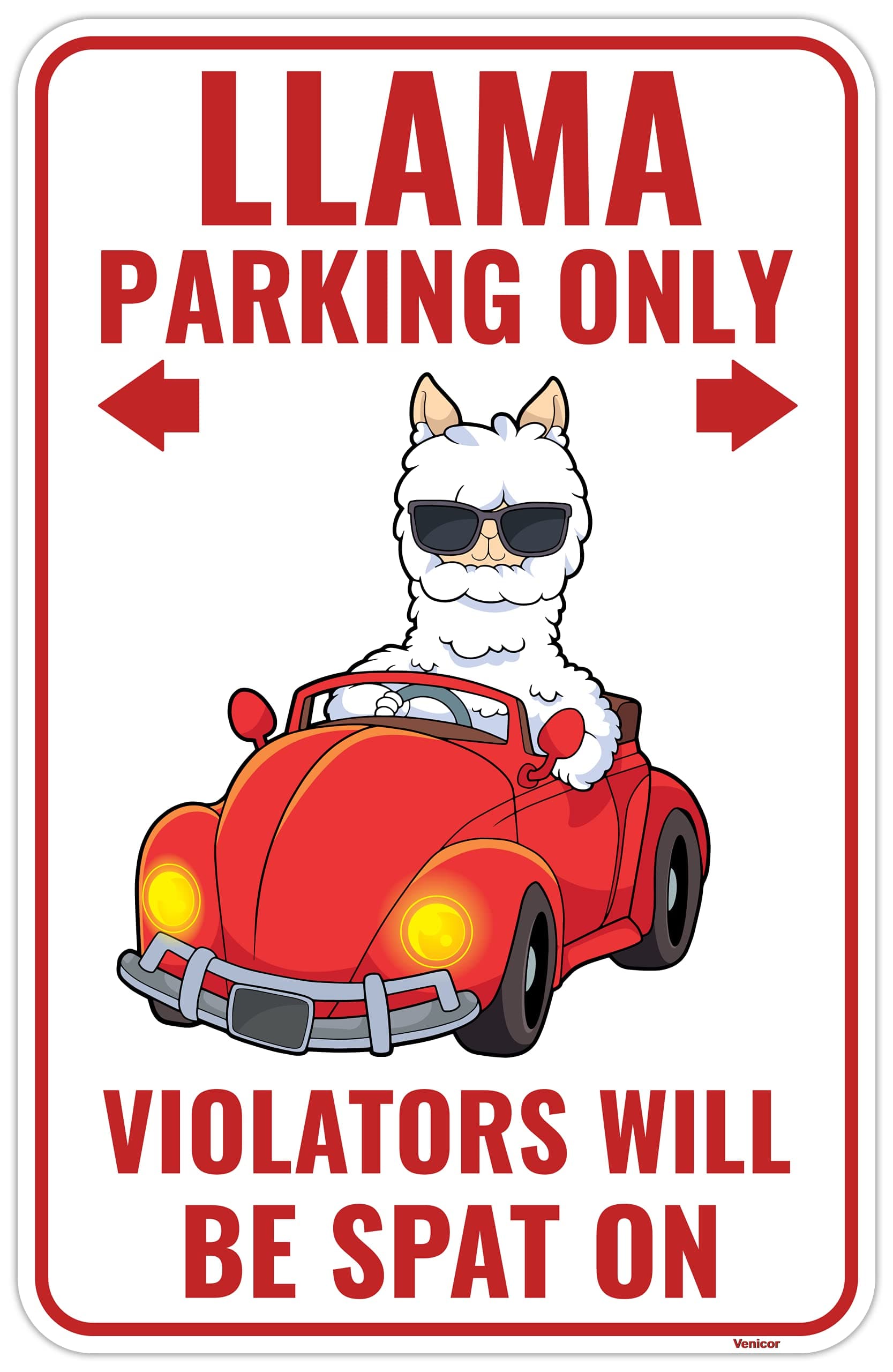 Venicor Llama Parking Only Sign - 9 x 14 Inches - Aluminum - Llama Gifts for Women - Llama Decor - Lama Alpaca Stuffed Animal Party Decorations Stuff Stickers Pillow Socks Keychain Toy Slippers