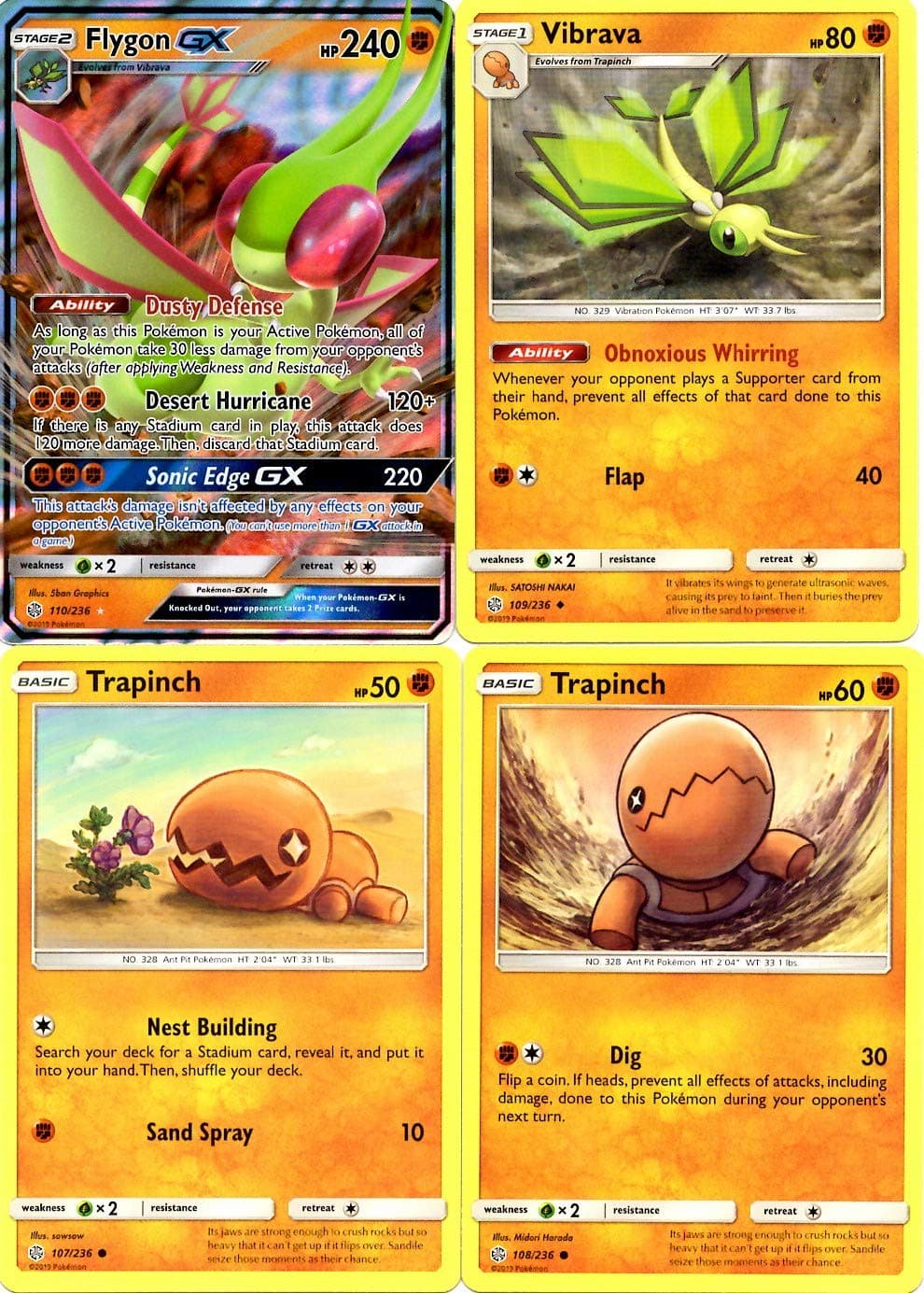 Pokemon Evolution GX Set - Flygon GX 110/236 - Sun Moon Cosmic Eclipse - Ultra Rare - 4 Card Lot