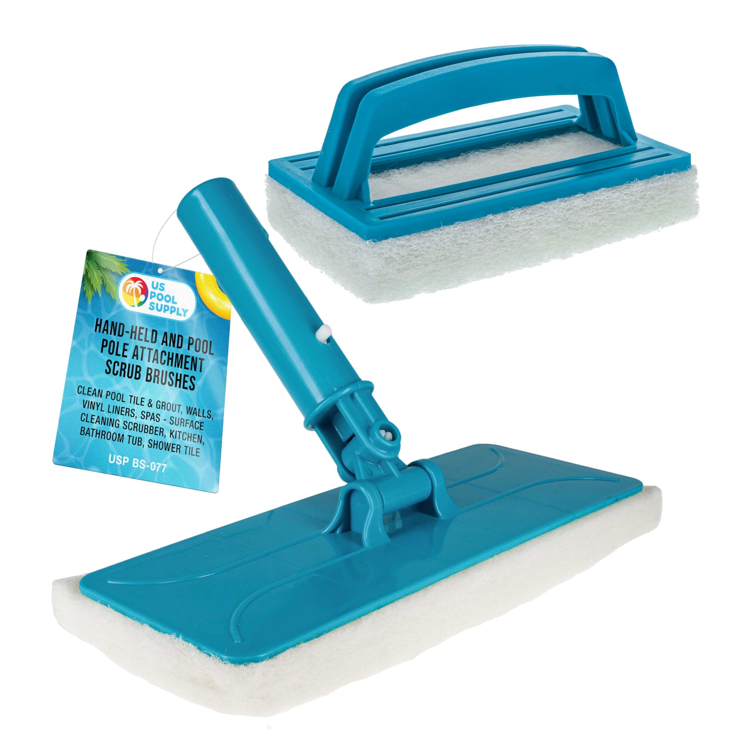 U.S. Pool SupplyHand-Held and Pool Pole Attachment Scrub Brushes - Surface Scrubbing Scouring Sponge Pads - Clean Pool Tile Grout Walls, Vinyl Liners, Spas, Remove Stains, Kitchen Bathroom Tub Shower