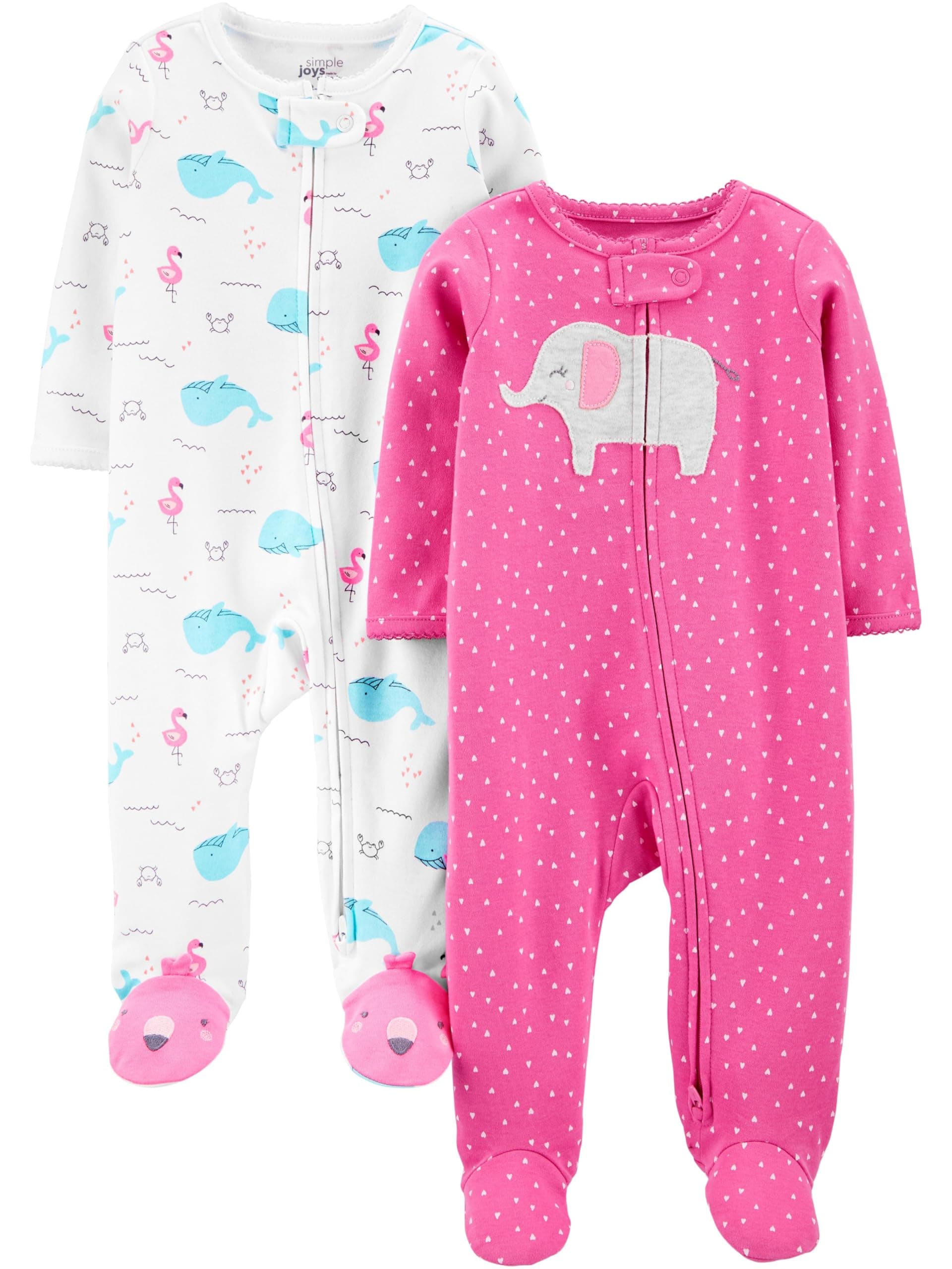 Simple Joys by Carter's Baby Girls' Cotton Footed Sleep and Play, Pack of 2