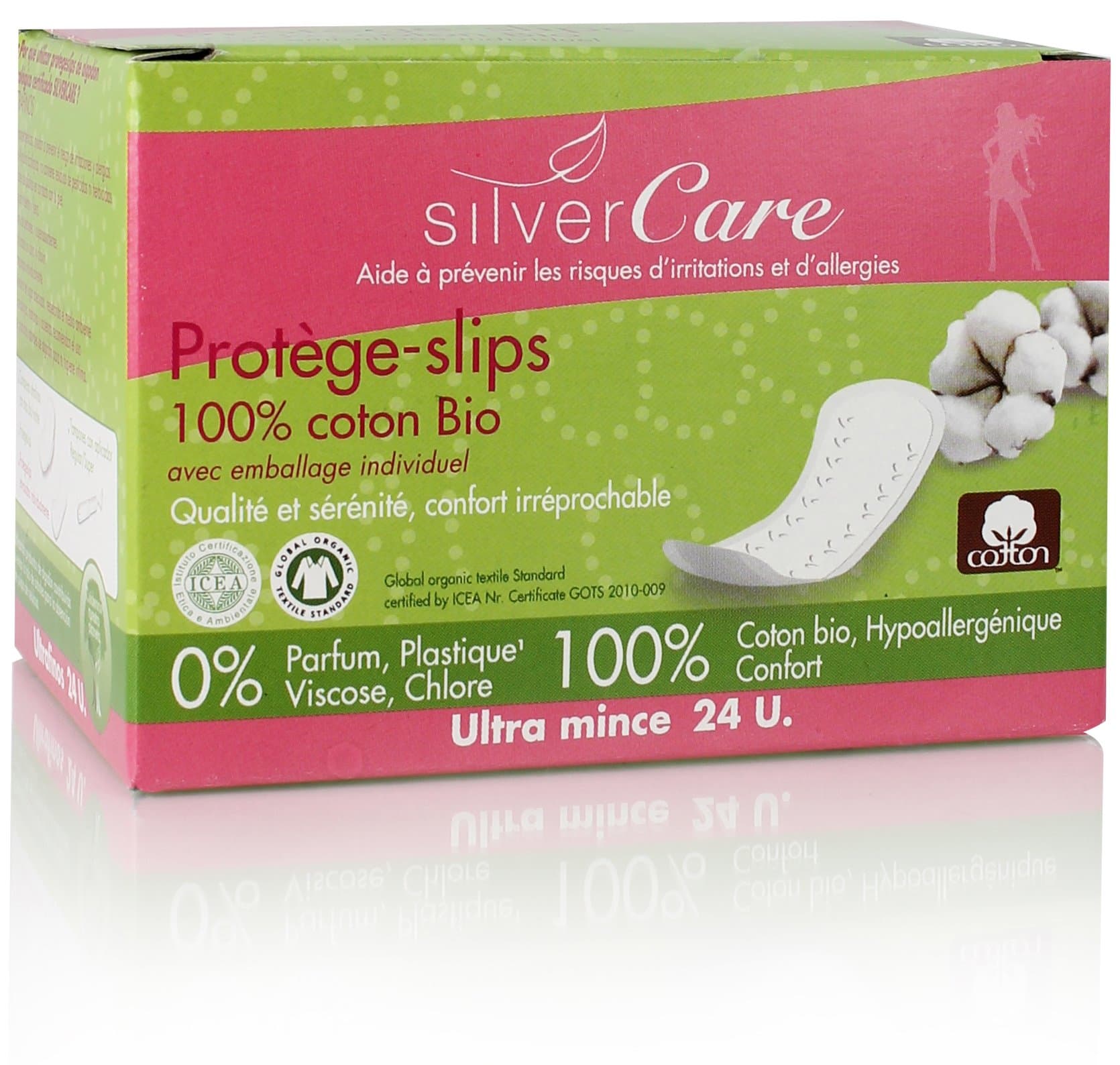 Silvercare Feminine Protection - Anatomical Panty Liners - 100% Pure Organic Cotton - Individually Packaged - Box of 24