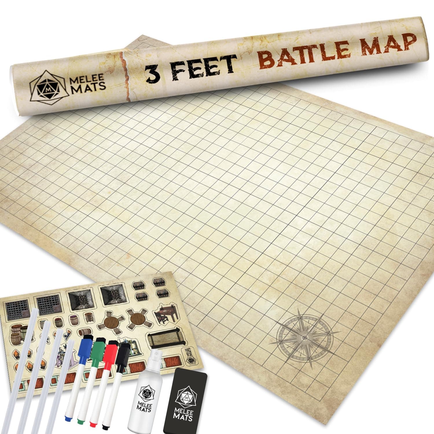 Evolve Skins Battle Grid Game Mat - 36" x 24" - Table Top Role Playing Map - DnD Role Play - RPG Dungeons and Dragons Maps Tiles - Reusable Miniature Figure Board Games - Tabletop Gaming Mats (Distressed Terrain)