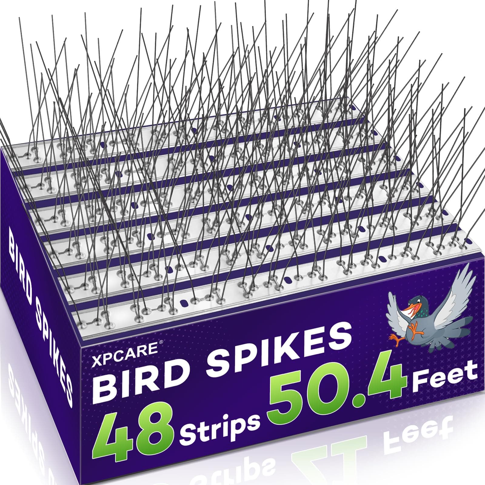 XPCAREBird Spikes for Pigeons Small Birds, Bird Spikes with Stainless Steel Base, Durable Anti-Bird Nest Fence Spike Cover 50.4Feet