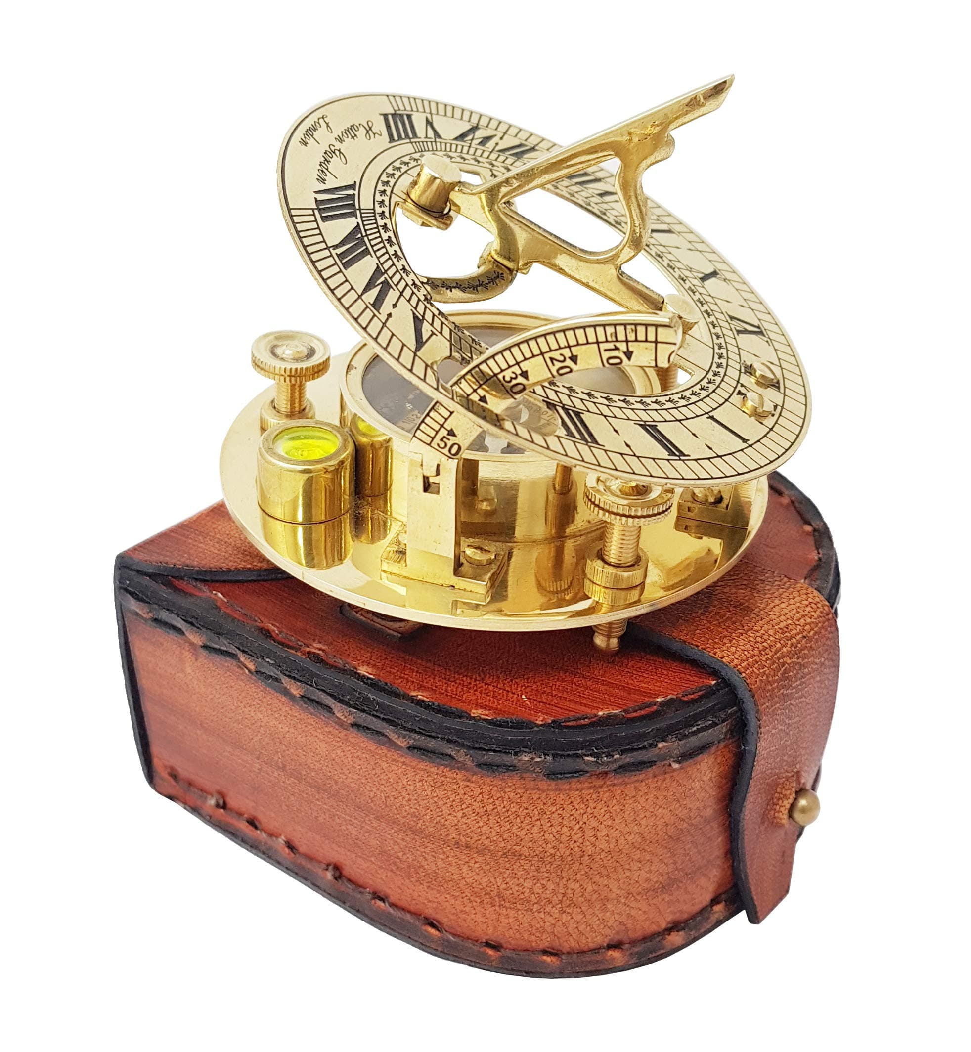 The New Antique Store - Sundial Compass with Intricate Detailing comes in an exquisite Top Grain Leather Case - Premium Sundial Compass