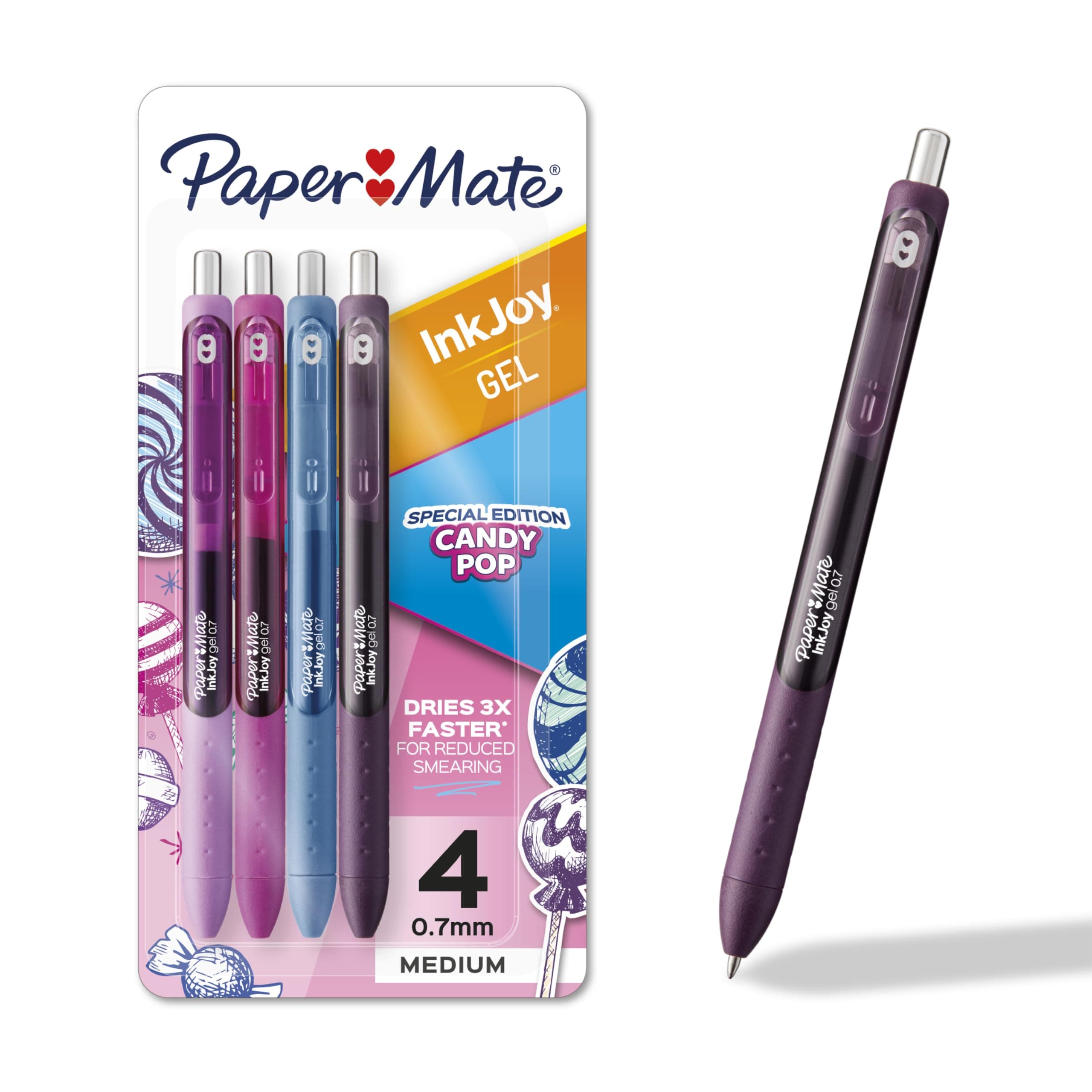 Paper Mate InkJoy Gel Pens, Candy Pop Colors, Medium (0.7mm) Point, Retractable, 4 Count