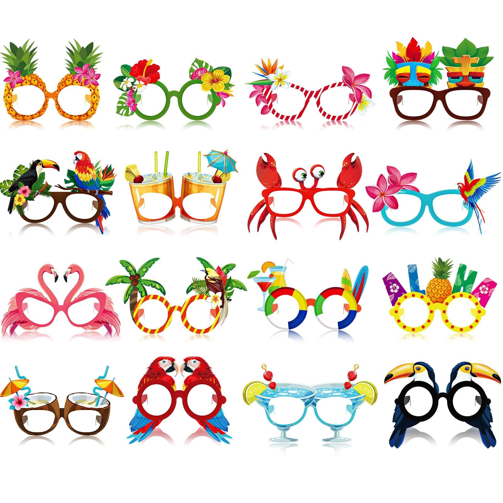 32 Pack Beach Pool Party Eyeglasses Decor Summer Luau Paper Glasses Bulk Hawaiian Sunglasses Frame Tropical Pool Props Photo Booth Props for Summer Beach Luau Party Favor Birthday Supply Decor