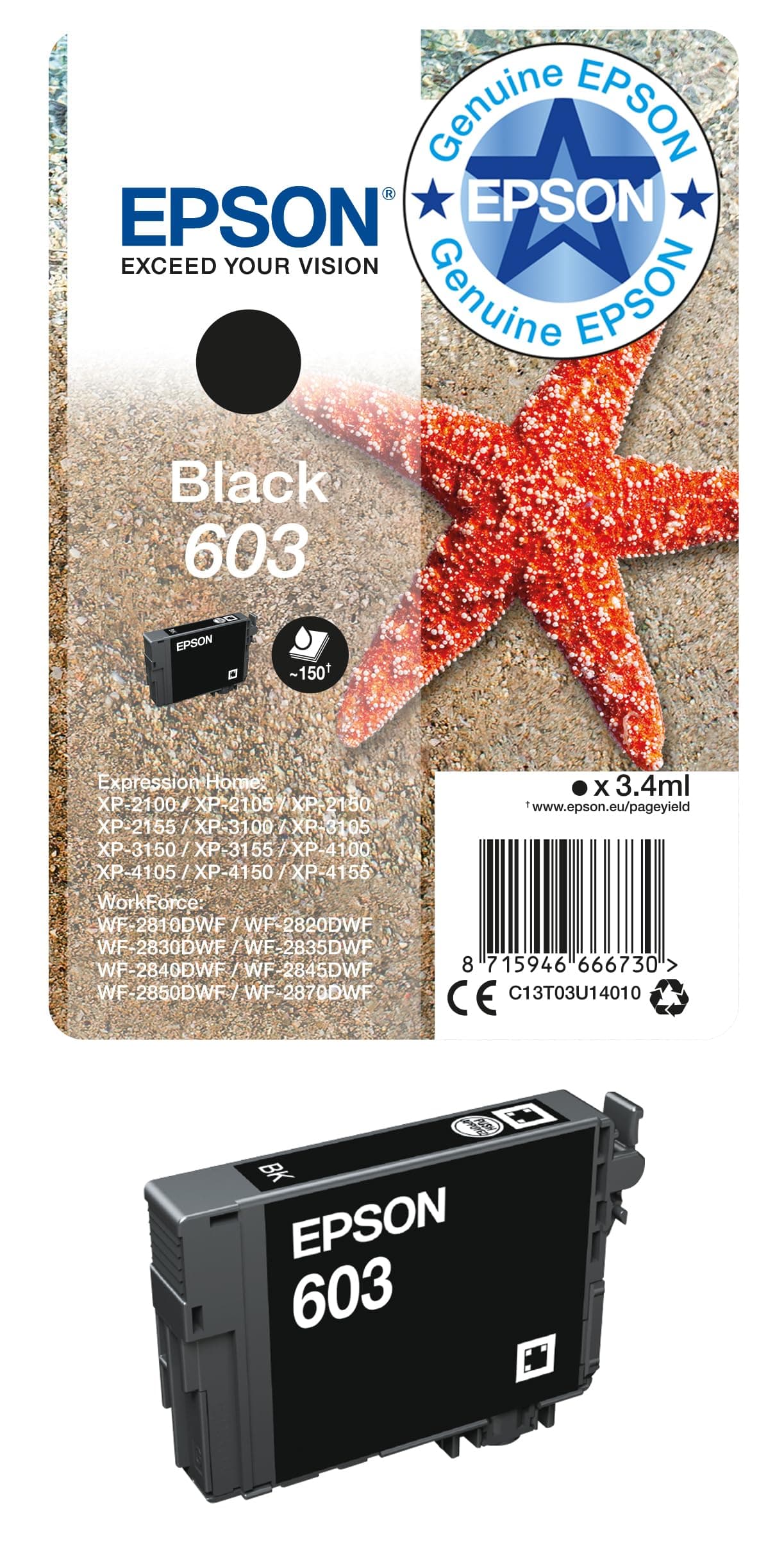 Epson 603 Black Starfish Genuine, Ink Cartridge, Standard Capacity