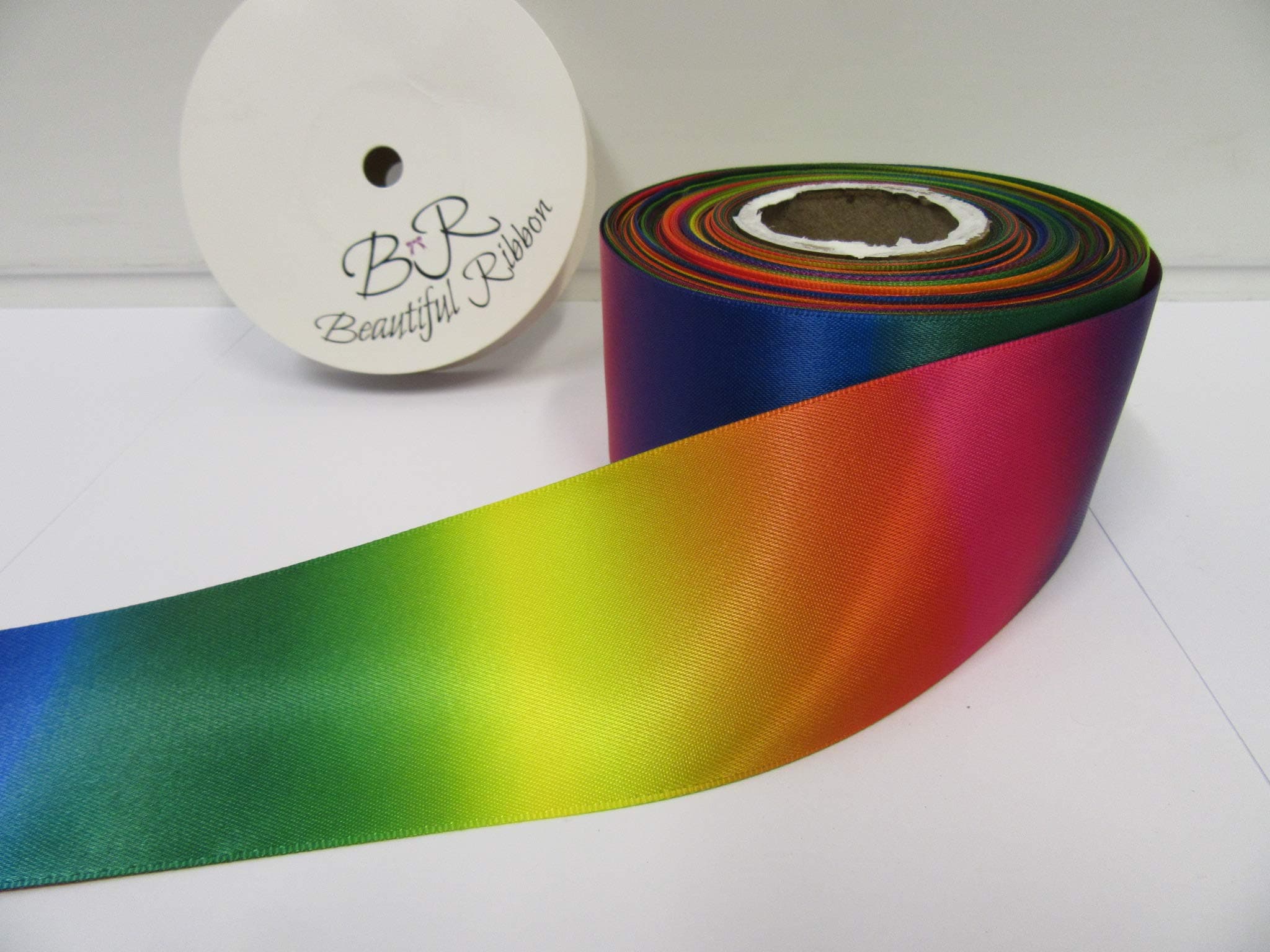 2 metres x 50mm Dark Rainbow Unicorn Satin Ribbon Double Sided Gradient Simmer Multicoloured 50 mm 5cm 2" 2 Inch