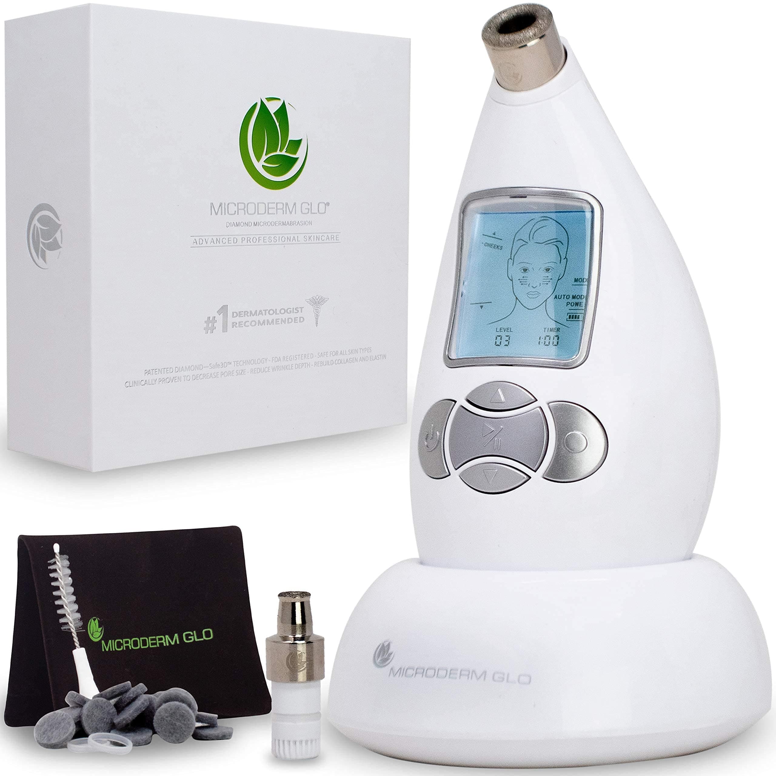 Microderm GLO Diamond Microdermabrasion Machine and Suction Tool - Clinical Micro Dermabrasion Kit for Anti Aging, Advanced Home Facial Treatment System, Blackhead Remover & Exfoliator For Acne Scars