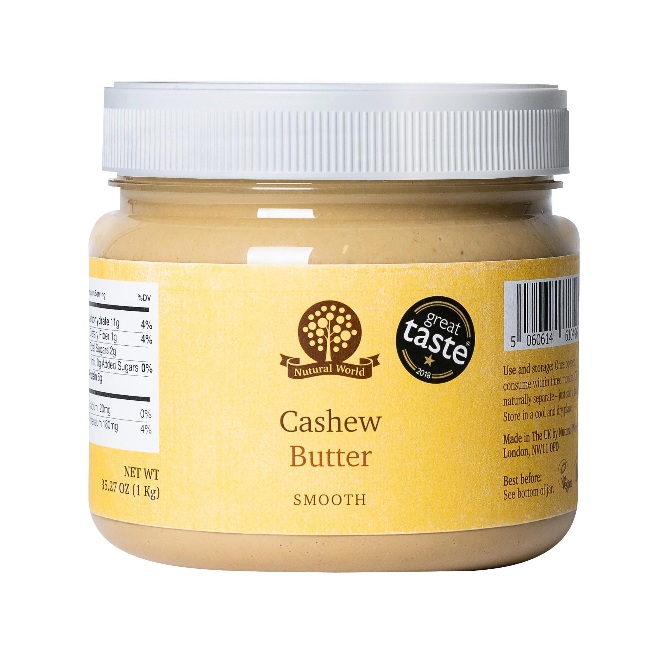 Nutural World - Smooth Cashew Nut Butter (1kg) - Great Taste Award Winner - 100% pure single ingredient