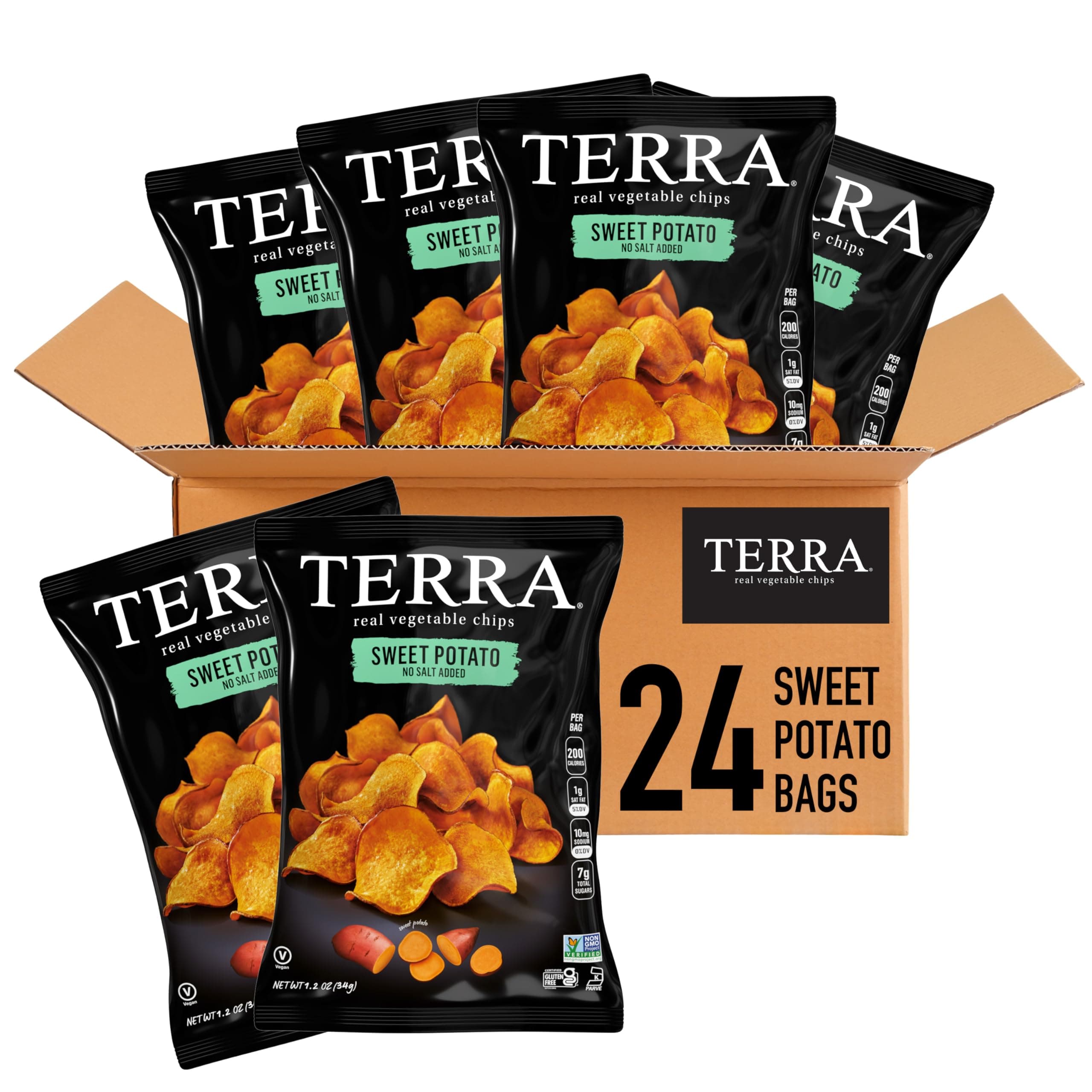 Terra Sweet Potato Vegetable Chips - Gluten Free Snacks, No Salt Added, 1.2 Oz (Pack of 24)