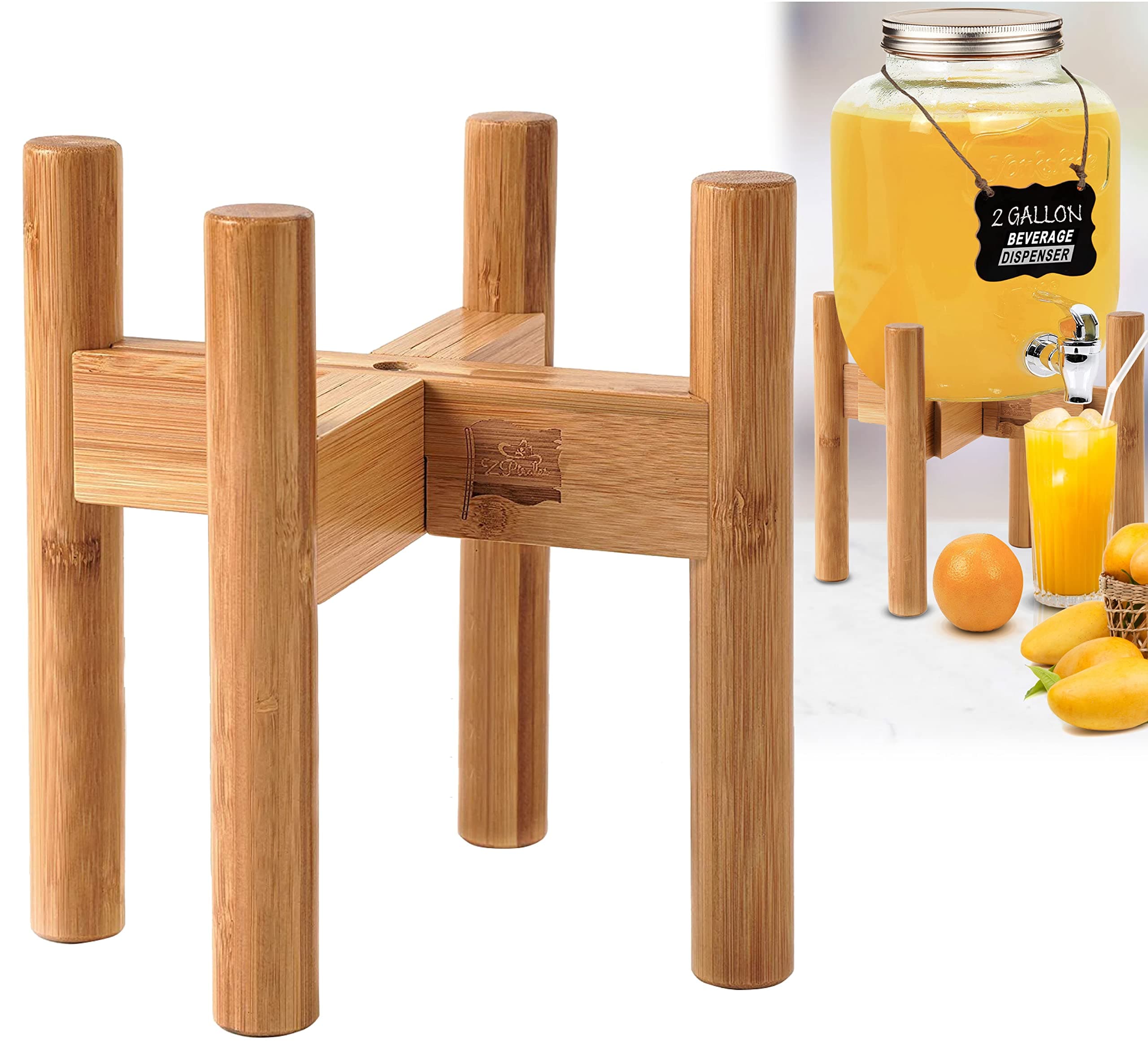 ZPirates Drink Dispenser Stand - Adjustable Bamboo Holder - Fits (S-M Sizes), 1-2-gal Cap Glass/Plastic Dispenser Jars - Suitable for Cool Water, Beverages, Lemonades and Juices