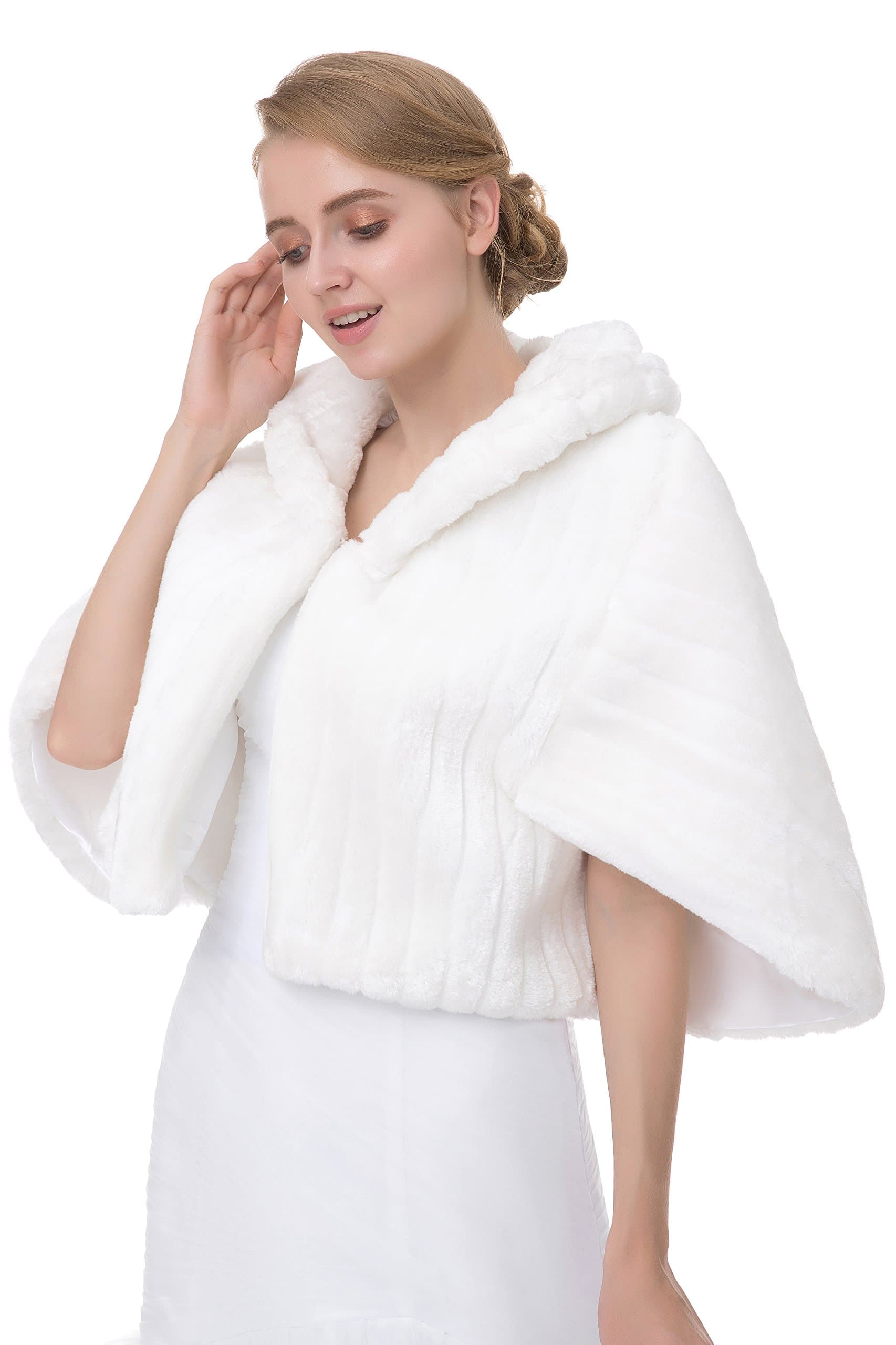 XYDS Bridal Wedding/Special Occasion Cloak Jacket/Wrap Shawl (Medium, White)